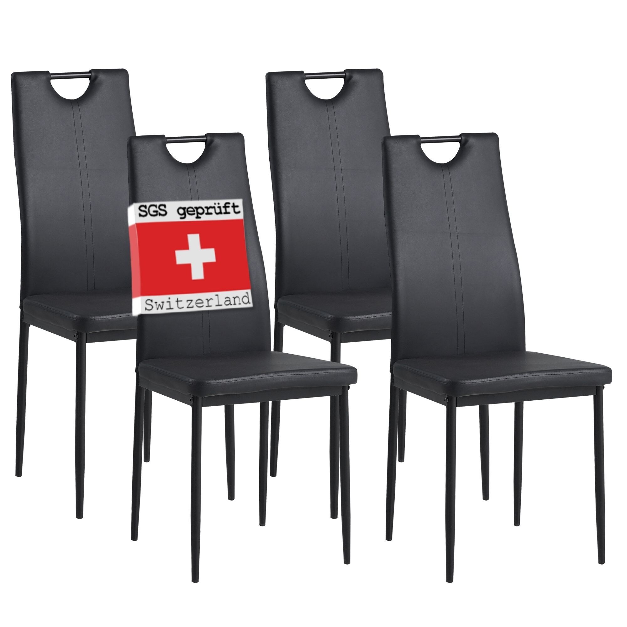 Albatros Esszimmerst&uuml;hle SALERNO 4er Set, Schwarz -Edles Italienisches Design, Polsterstuhl Kunstleder-Bezug, Modern und Stilvoll am Esstisch - K&uuml;chenstuhl, Stuhl Esszimmer hohe Belastbarkei 