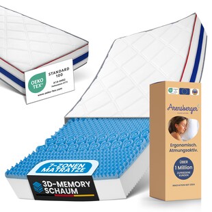 RELAXX Gel Matratze 160x200 cm mit 3D Memory Foam - 7 Zonen; 25cm Höhe; H2/H3 - Wendbare Kaltschaummatratze mit optimaler Druckentlastung 