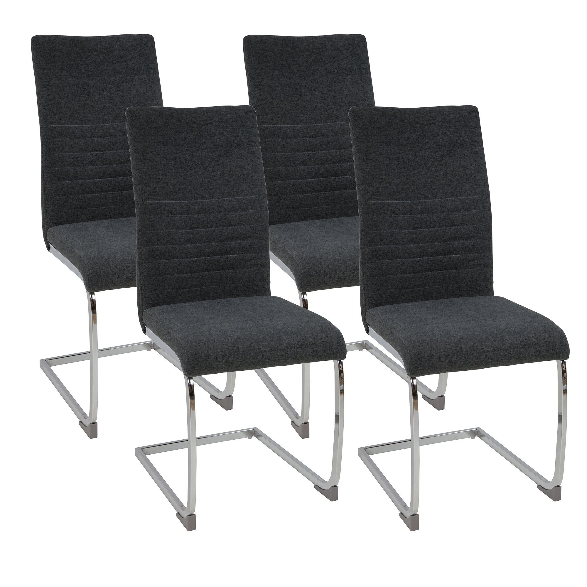 Freischwinger St&uuml;hle 4er Set LUGANO, Grau - Esszimmerstuhl Schwingstuhl mit modernem Design, Stoff-Bezug, dicke Polsterung - K&uuml;chenstuhl, Polsterstuhl, Stuhl Esszimmer oder Esstisch Stuhl 