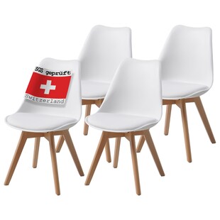 ALBATROS Esszimmerstühle 4er Set AARHUS, Weiss - Beine aus Buche Massiv-Holz, Skandinavisches Retro-Design, bequemer Schalenstuhl - Eleganter Küchenstuhl, Stuhl Esszimmer für Esstisch 
