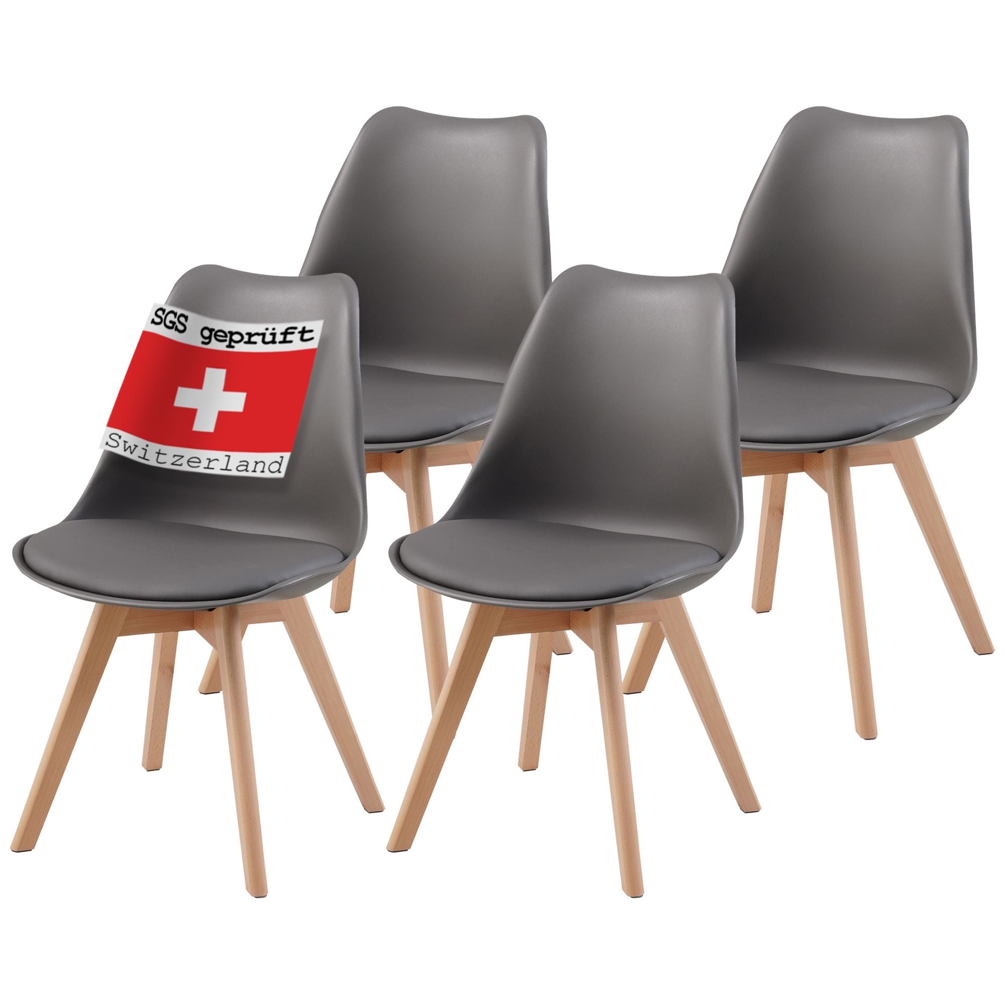 Albatros Esszimmerst&uuml;hle 4er Set AARHUS, Grau - Beine aus Buche Massiv-Holz, Skandinavisches Retro-Design, bequemer Schalenstuhl - Eleganter K&uuml;chenstuhl, Stuhl Esszimmer f&uuml;r Esstisch 