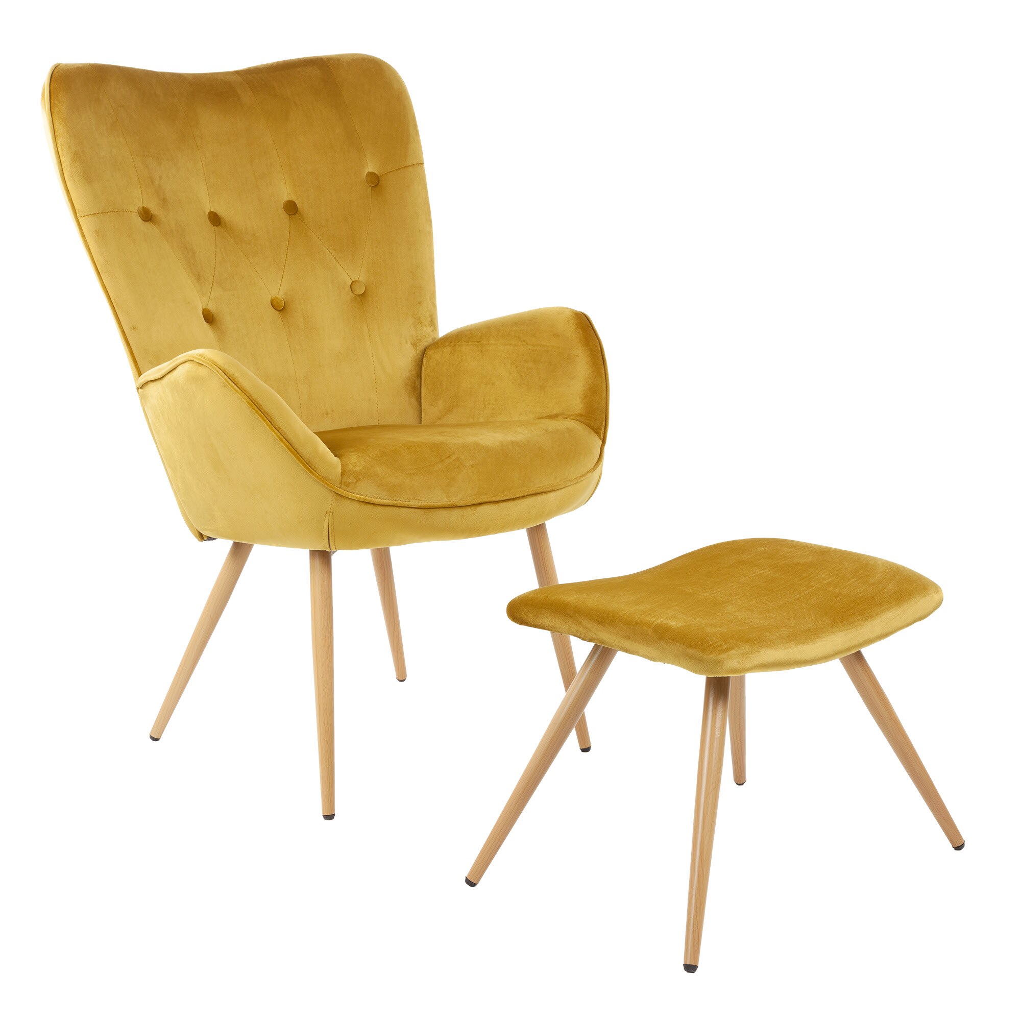 Albatros Ohrensessel mit Hocker YORK, Samt Bezug, bequem gepolstert, Fernsehsessel, Polstersessel, Farbe Ohrensessel:Gold 
