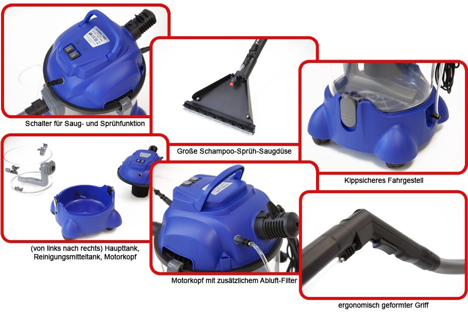 Waschsauger Polster + Teppich HYDRO 7500 - 4in1 Nass Trockensauger - 1200 Watt 20l Volumen 16 kPa Saugleistung