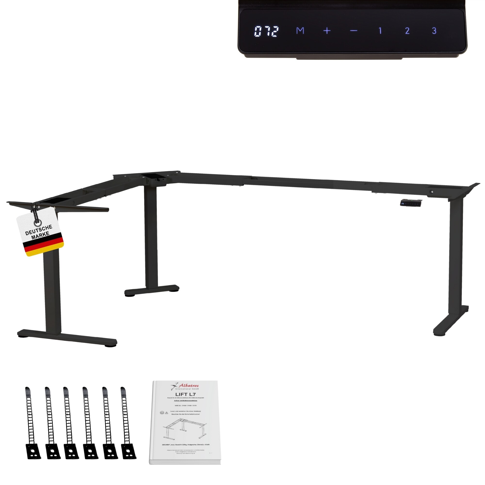Albatros LIFT L7B Gestell f&uuml;r Eckschreibtisch H&ouml;henverstellbar Elektrisch schwarz - Winkelschreibtisch Memoryfunktion - Schreibtischgestell H&ouml;henverstellbar, Stufenlos 