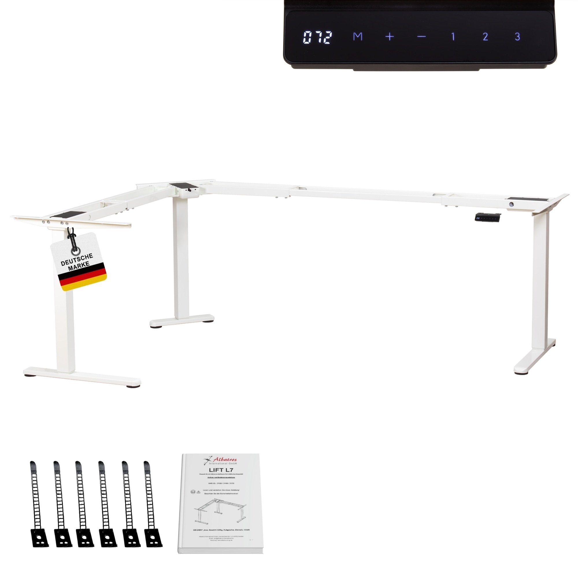 Albatros LIFT L7W Gestell f&uuml;r Eckschreibtisch H&ouml;henverstellbar Elektrisch wei&szlig; - Winkelschreibtisch Memoryfunktion-Schreibtischgestell H&ouml;henverstellbar Elektrisch, Stufenlos 