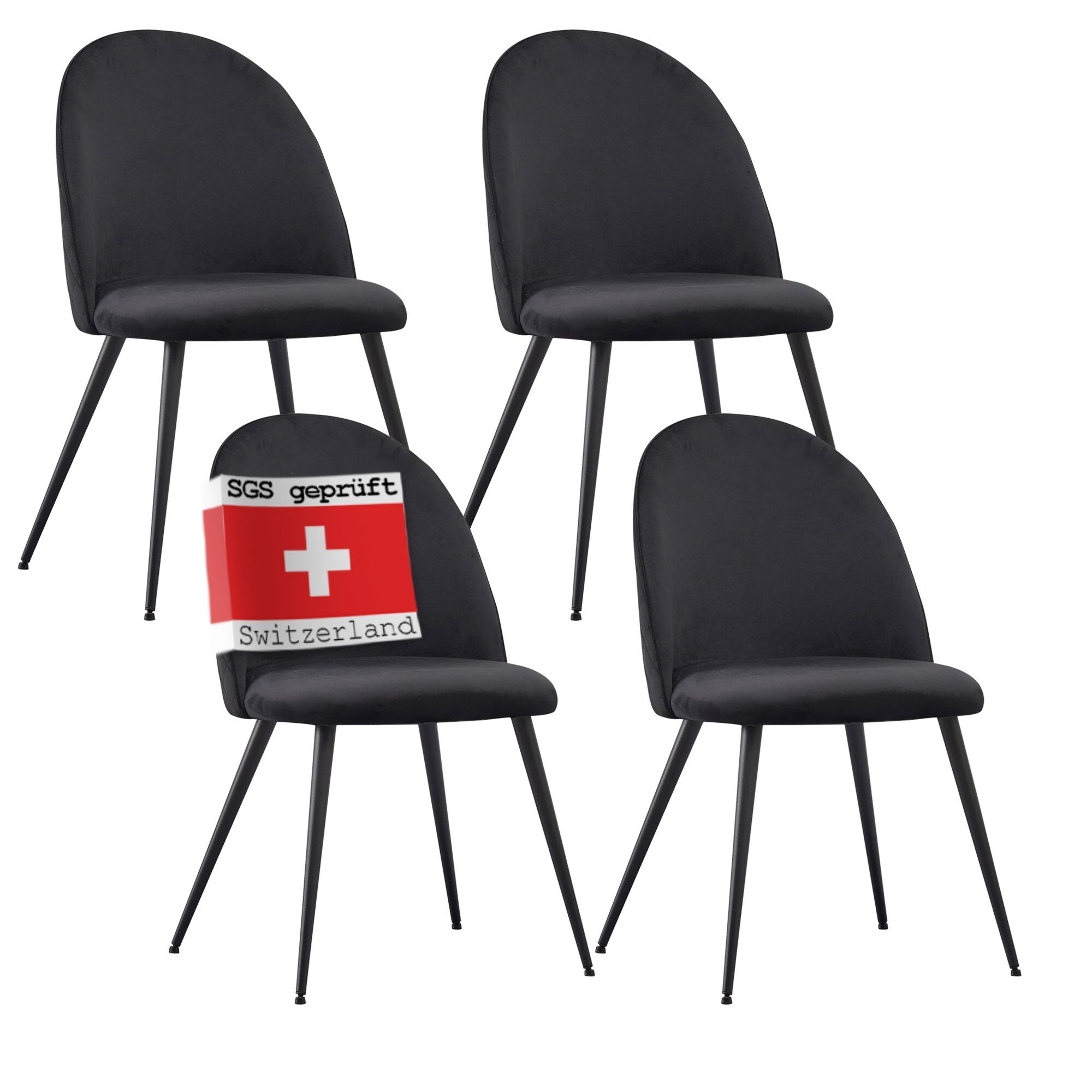 Albatros Esszimmerst&uuml;hle mit Samt-Bezug 4er Set CAPO, Schwarz - Stilvolles Vintage Design, Eleganter Polsterstuhl am Esstisch - K&uuml;chenstuhl oder Stuhl Esszimmer mit hoher Belastbarkeit 