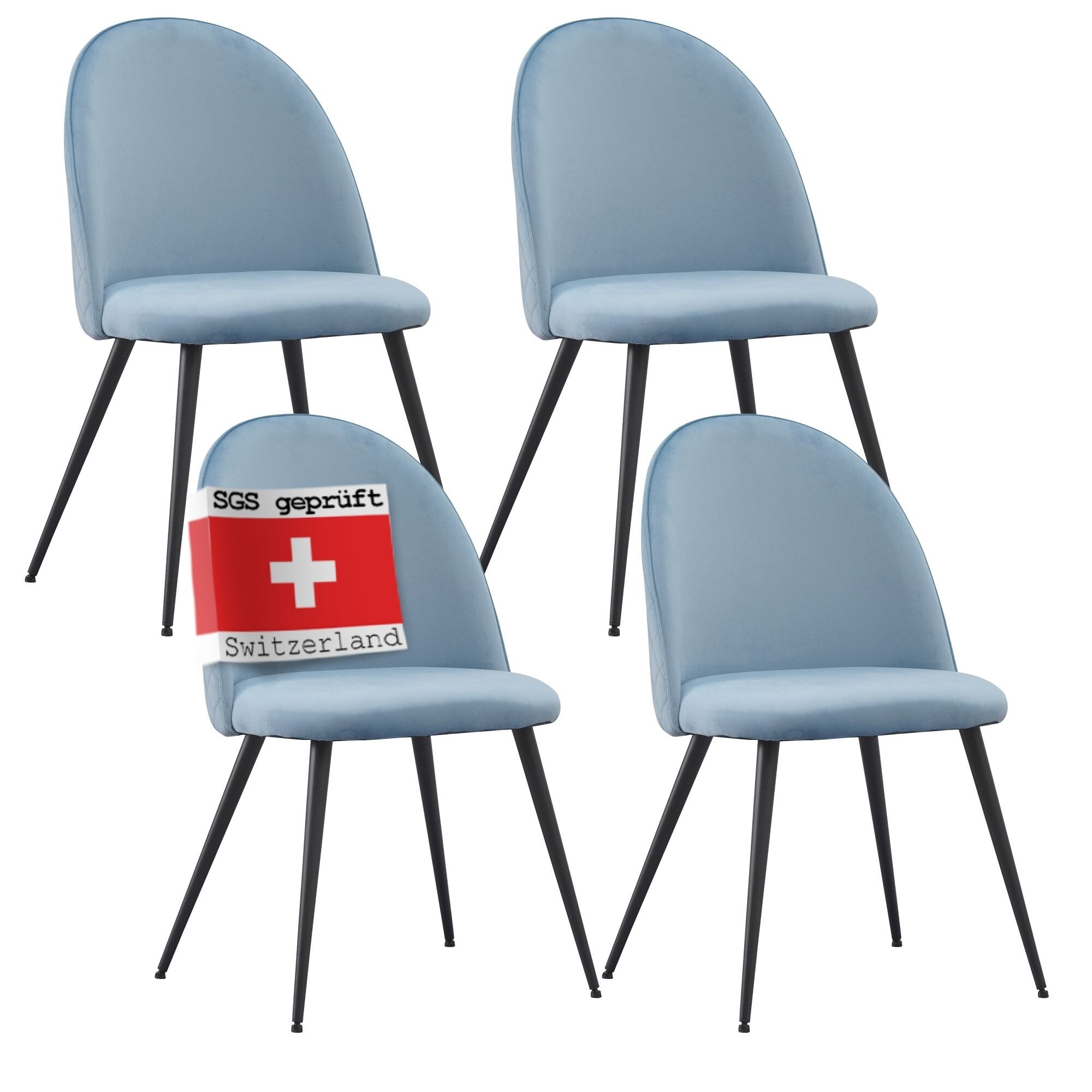 Albatros Esszimmerst&uuml;hle mit Samt-Bezug 4er Set CAPO, Blau - Stilvolles Vintage Design, Eleganter Polsterstuhl am Esstisch - K&uuml;chenstuhl oder Stuhl Esszimmer mit hoher Belastbarkeit 