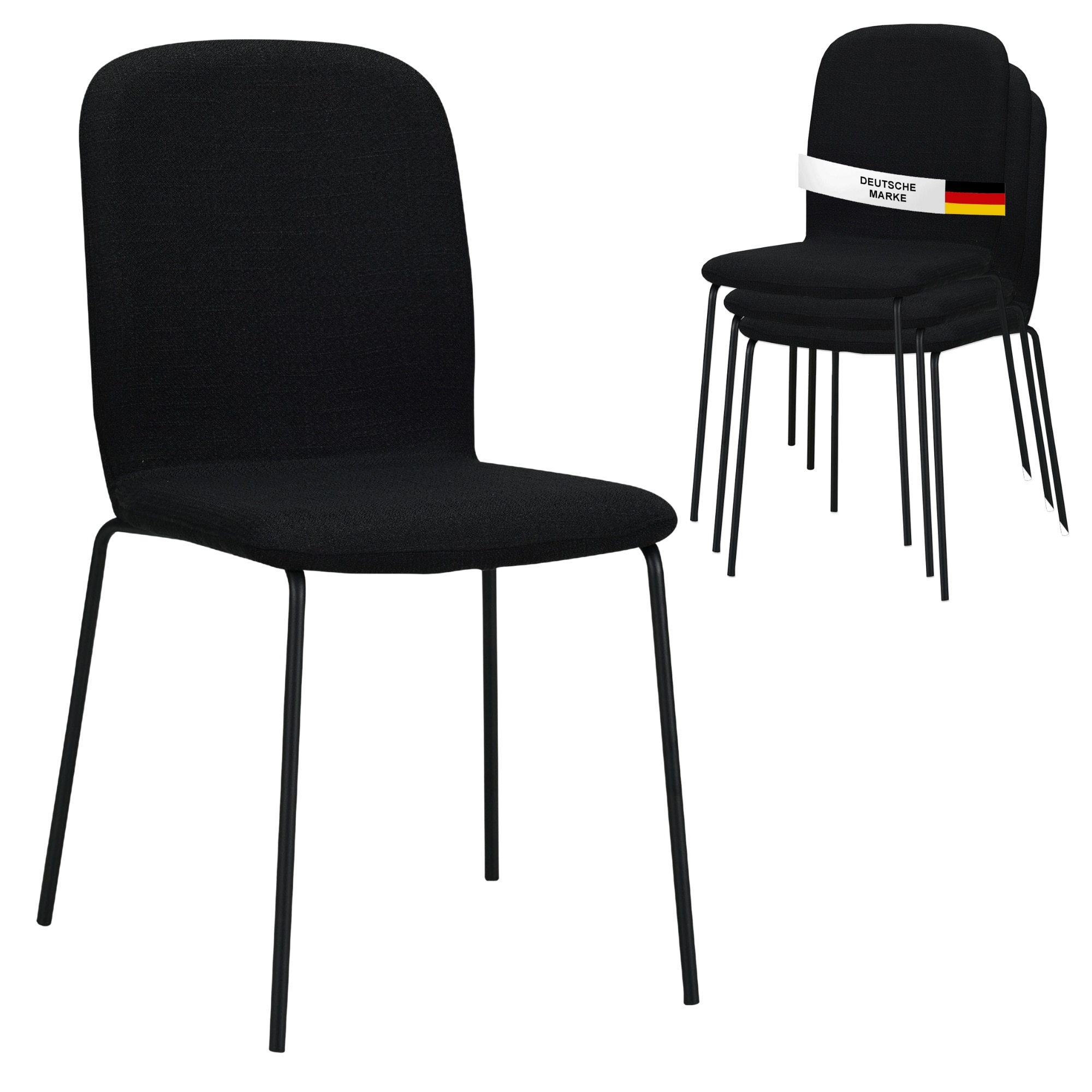 Albatros Esszimmerst&uuml;hle 4er Set ENNA, schwarz - stapelbar, bequemer Polsterstuhl - Eleganter K&uuml;chenstuhl, Stuhl Esszimmer oder Esstisch Stuhl, Konferenzstuhl , St&uuml;ckzahl:4, Farbe:Schwarz 
