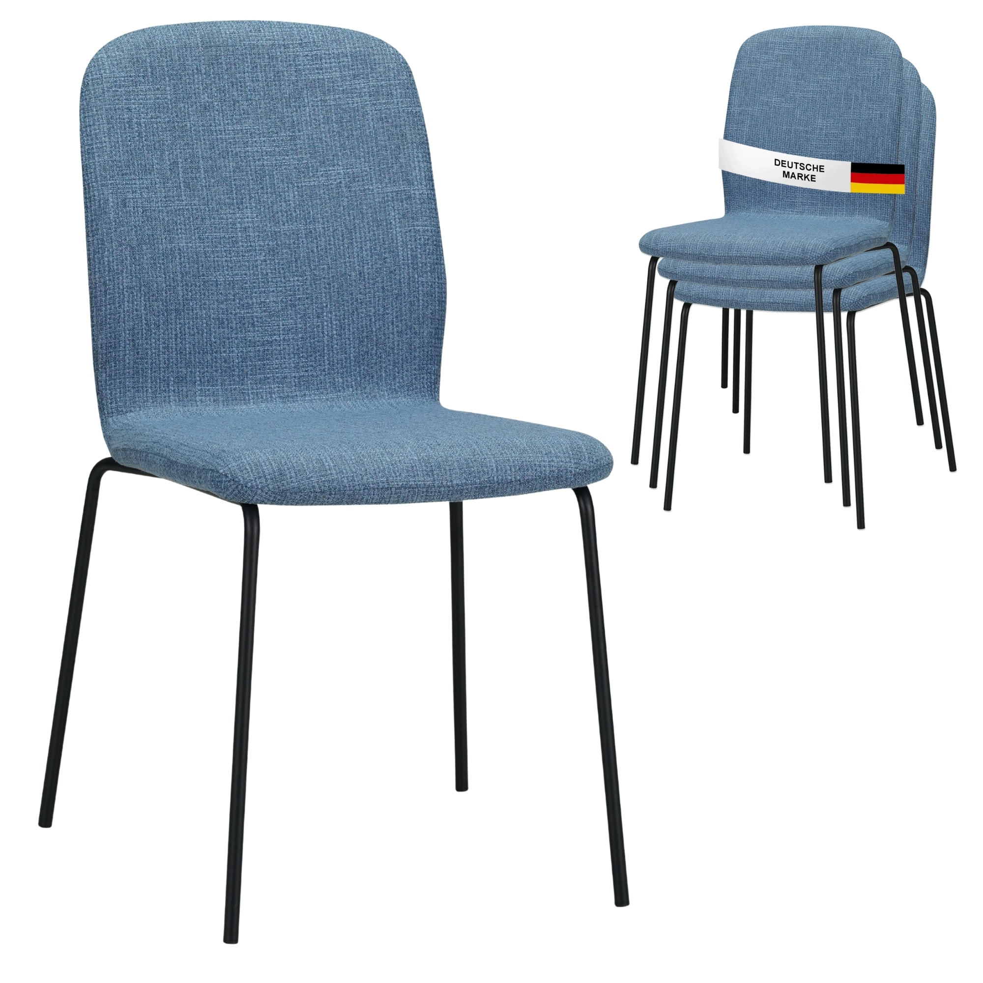 Albatros Esszimmerst&uuml;hle 4er Set ENNA, blau - stapelbar, bequemer Polsterstuhl - Eleganter K&uuml;chenstuhl, Stuhl Esszimmer oder Esstisch Stuhl, Konferenzstuhl , St&uuml;ckzahl:4, Farbe:Blau 