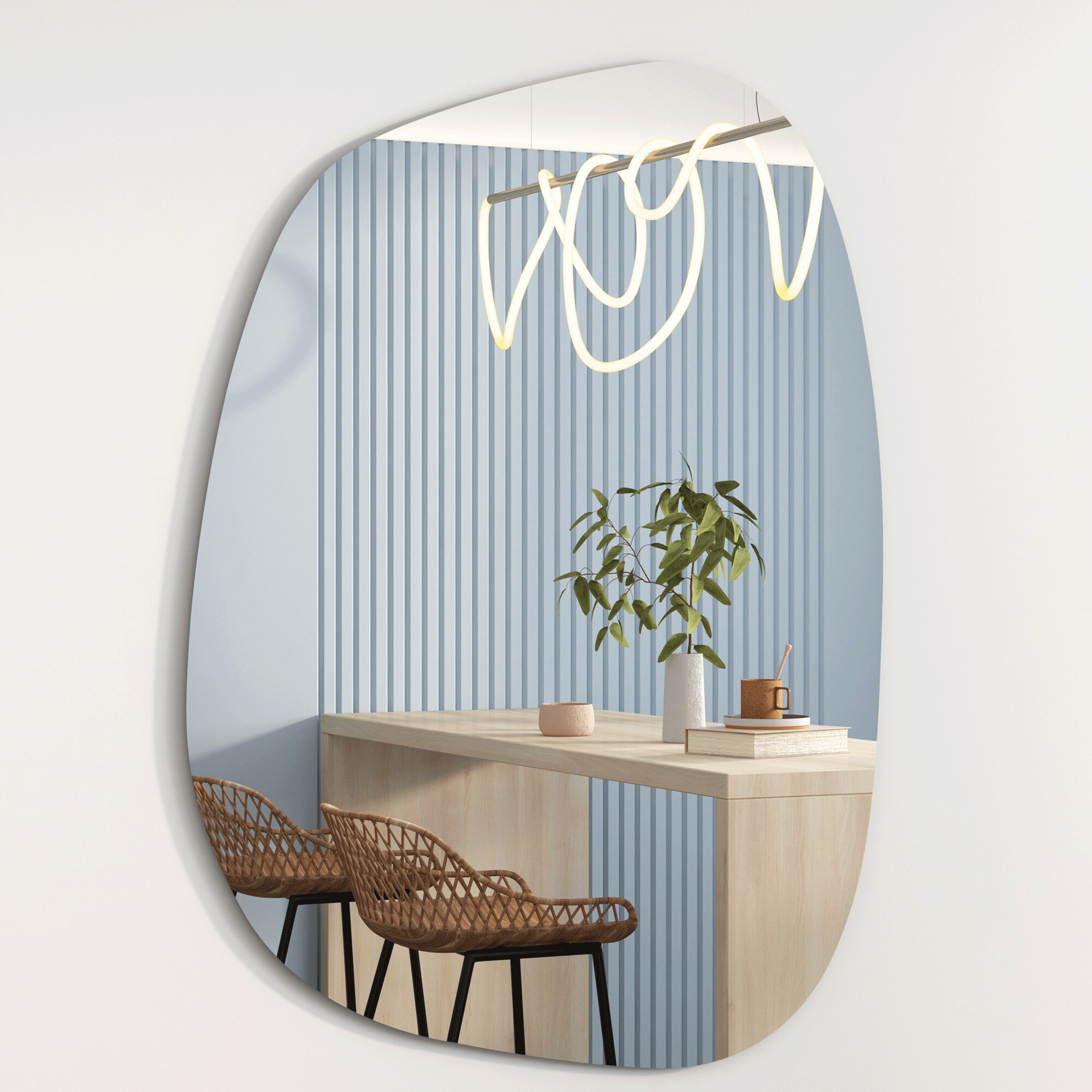 Albatros Designerspiegel Asymmetrisch 90 x 70 cm Wandspiegel oder T&uuml;rspiegel, Moderne organische Form  Spiegel Oval und Gro&szlig; Asymmetrischer Spiegel unf&ouml;rmig und Rahmenlos, Gr&ouml;&szlig;e:60cm x 45cm 