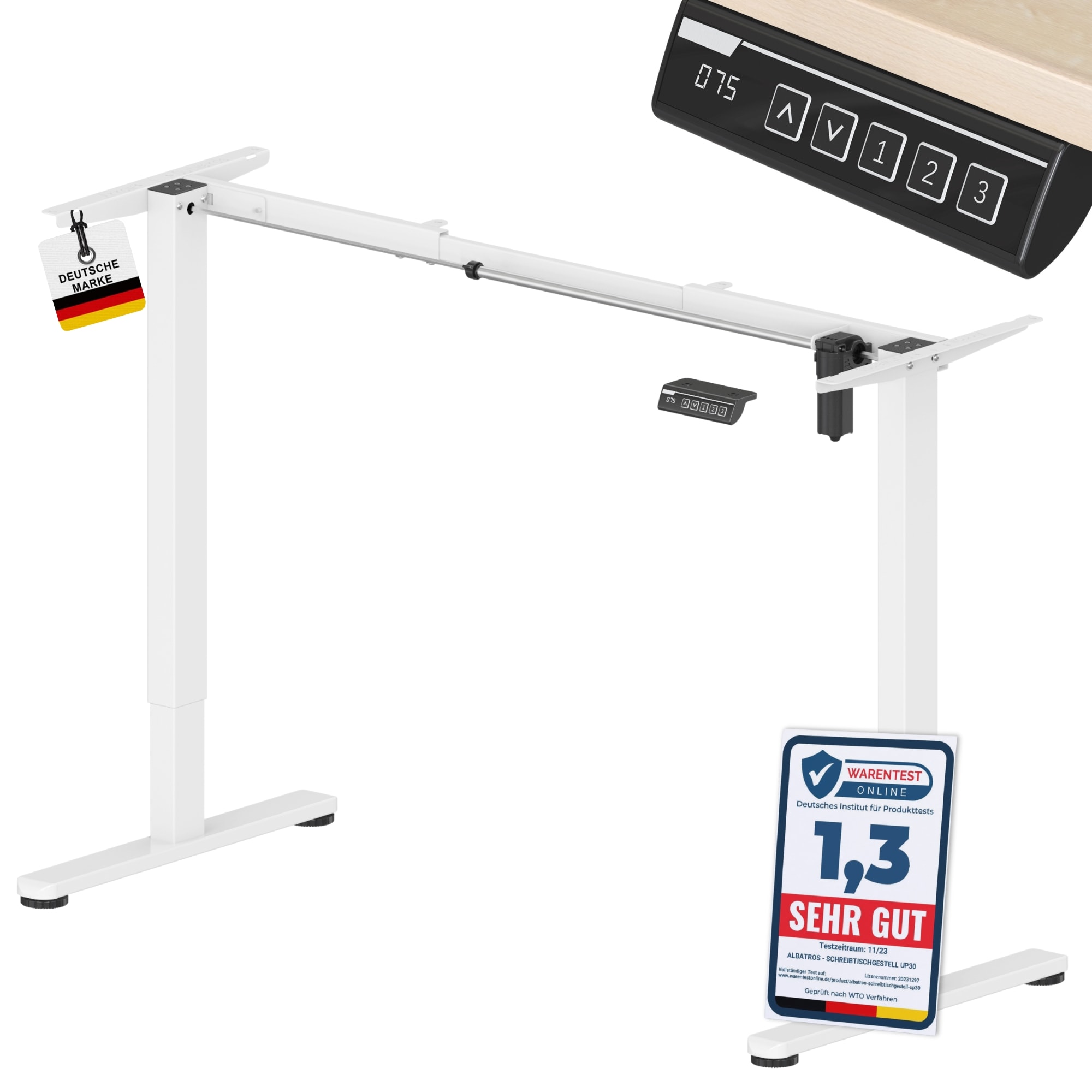 ALBATROS UP30 weiss Gestell f&uuml;r Schreibtisch H&ouml;henverstellbar Elektrisch mit Motor, weiss - Stufenlos H&ouml;henverstellbares Schreibtischgestell / Tischgestell, Farbe:Weiss 