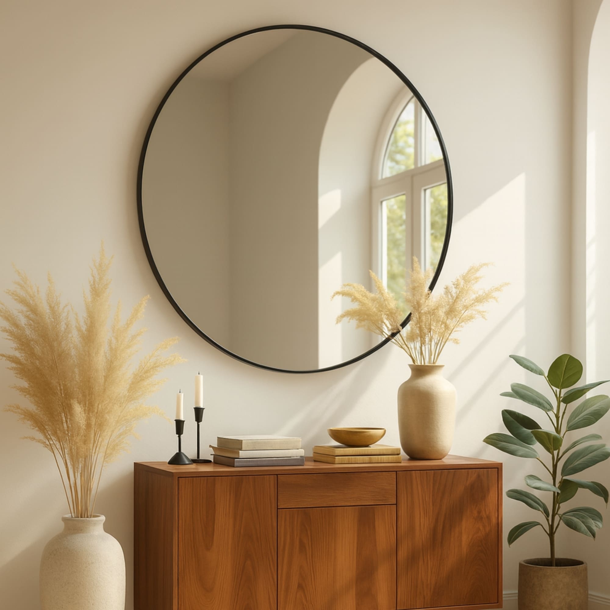 Albatros Spiegel rund schwarz mit Metallrand, 60cm Durchmesser, f&uuml;r Wohnzimmer, Badezimmer, Flur, Schlafzimmer, gro&szlig;, Wand 