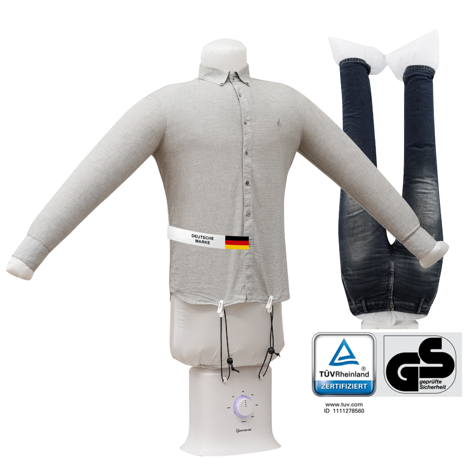 Sommertal B&uuml;gelpuppe Gentleman &ndash; Hemdenb&uuml;gler & B&uuml;gelmaschine f&uuml;r Hemden, Blusen, T-Shirts, Hosen &ndash; B&uuml;gelautomat mit 2-in-1 B&uuml;geln & Trocknen Funktionen &ndash; effiziente B&uuml;gelhilfe 