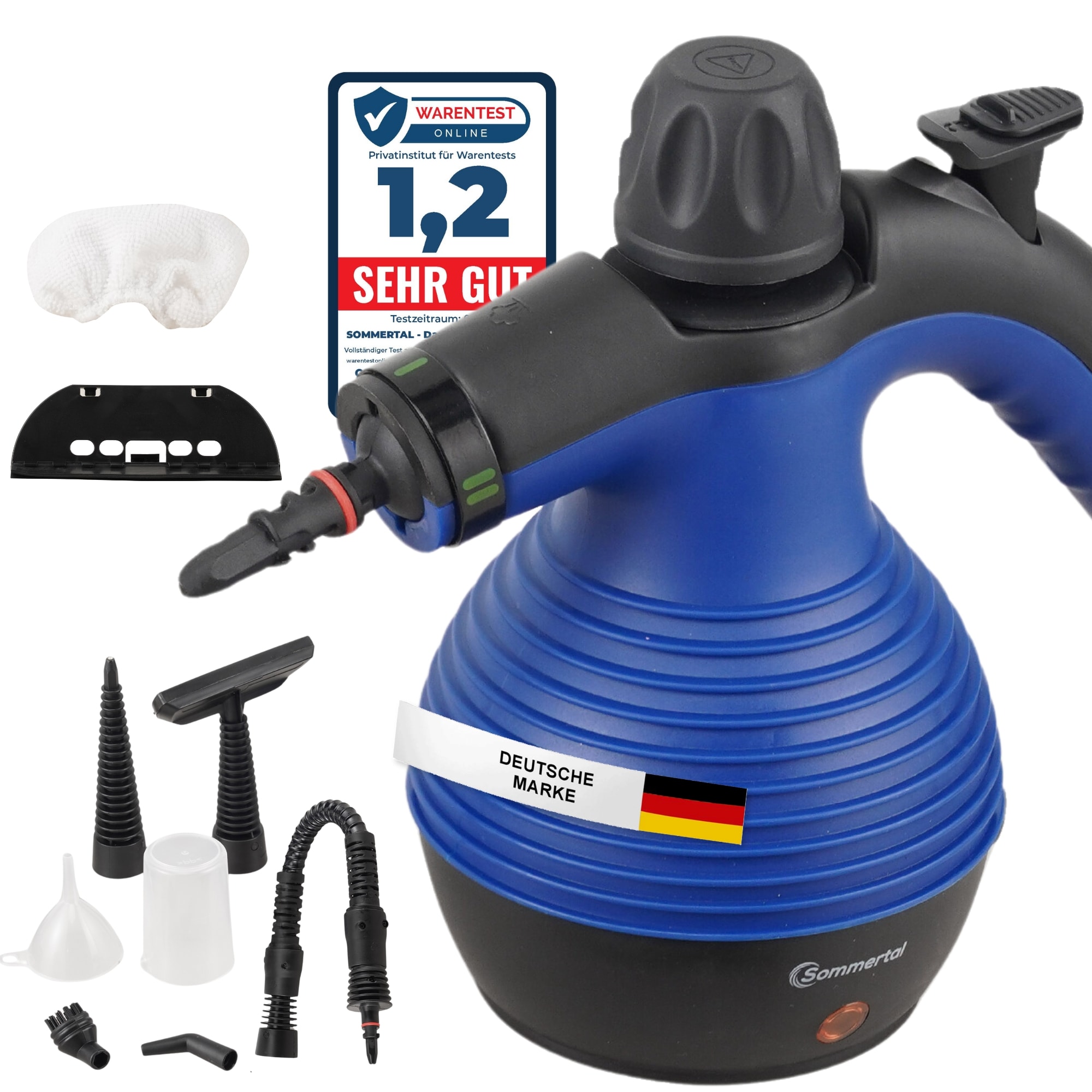 Sommertal Dampfreiniger Handger&auml;t SC350 &ndash; Kompakter Hand-Dampfreiniger f&uuml;r alles &ndash; Polsterm&ouml;bel, Fliesen, B&ouml;den, uvm &ndash; Steam Cleaner mit 350 ml Tank, 110&deg;C Dampf, 3 Bar Druck 