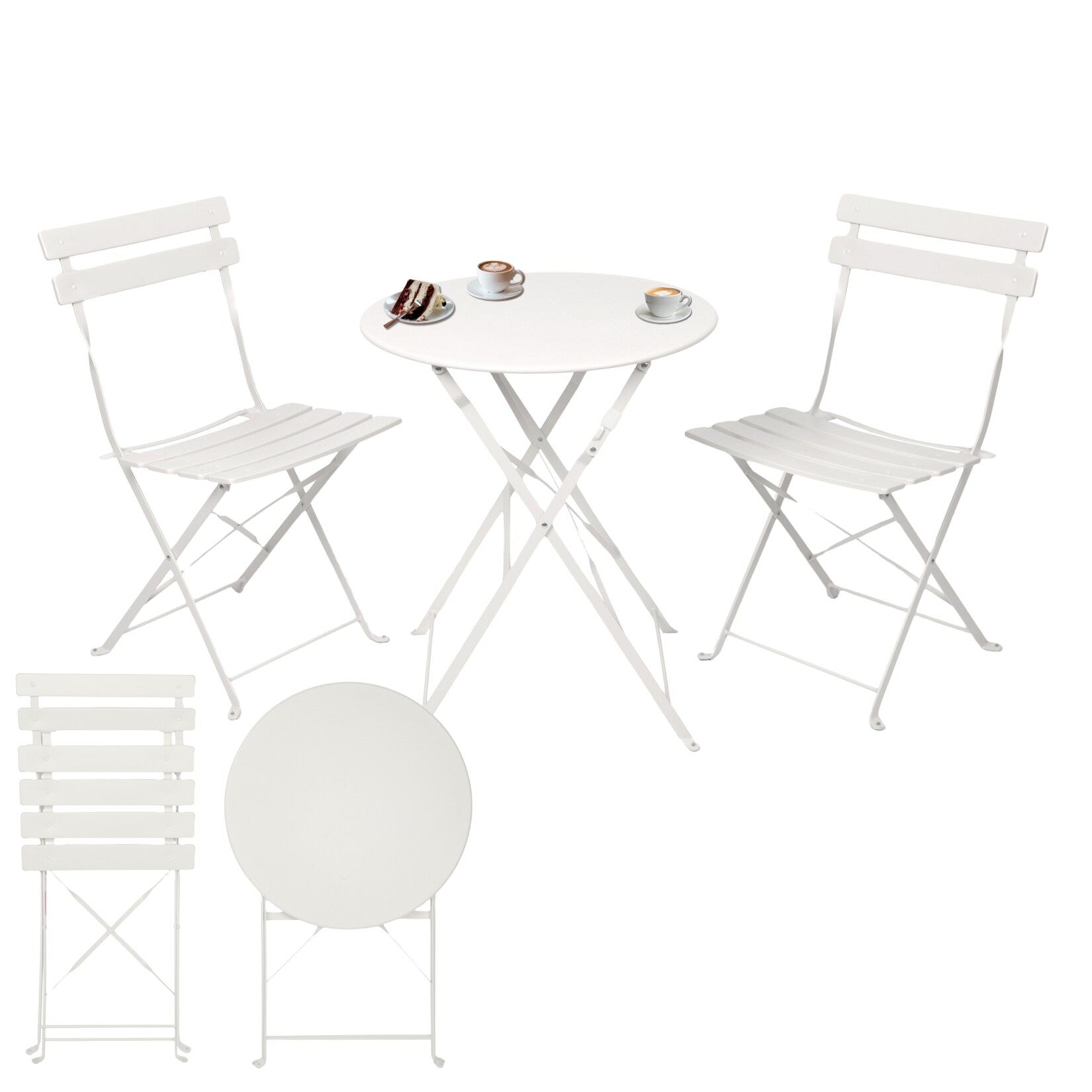 Albatros Bistroset 3-teilig Weiß – Bistrotisch mit 2 Stühlen – klappbare Stühle und Tisch aus robustem Metall – optimal als Balkonmöbel Set oder Gartenmöbel in modernem Design