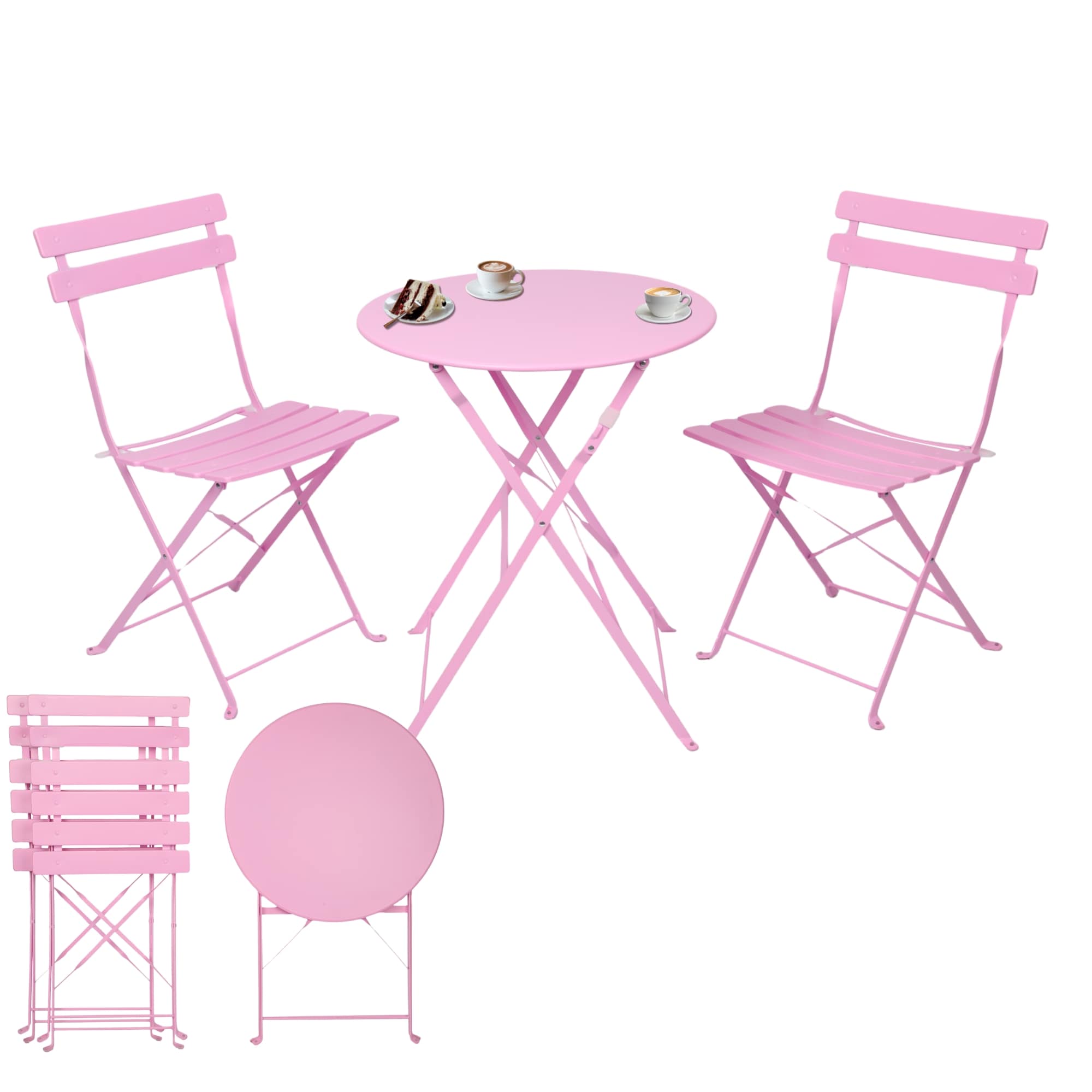 Albatros Bistroset 3-teilig Rosa &ndash; Bistrotisch mit 2 St&uuml;hlen &ndash; klappbare St&uuml;hle und Tisch aus robustem Metall &ndash; optimal als Balkonm&ouml;bel Set oder Gartenm&ouml;bel in modernem Design 