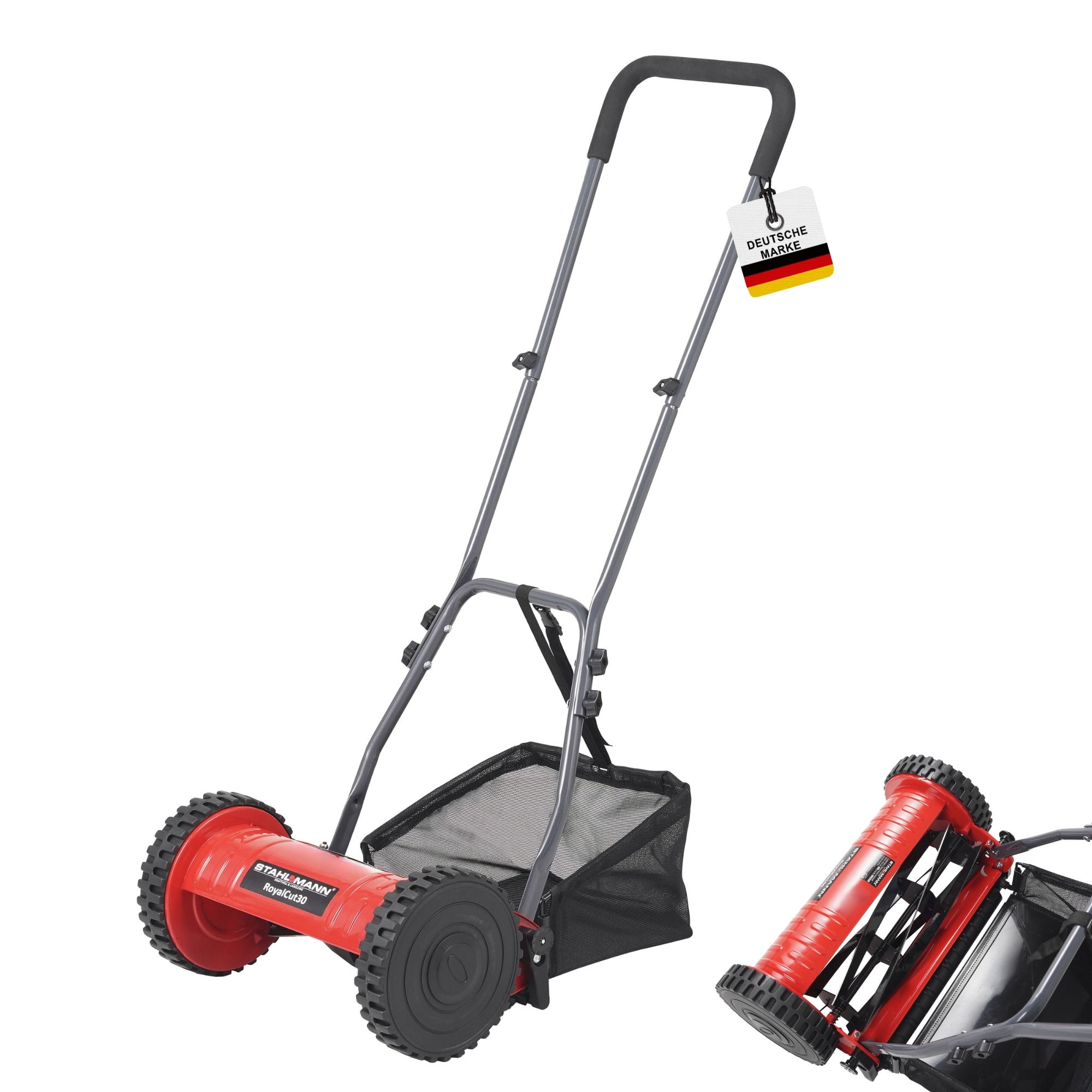 STAHLMANN Spindelm&auml;her RoyalCut &ndash; Rasenm&auml;her mit 30 cm Schnittbreite, 27 Liter Fangkorb, 4-stufige Schnitth&ouml;heneinstellung &ndash; Handrasenm&auml;her manuell - leise und umweltfreundlich 