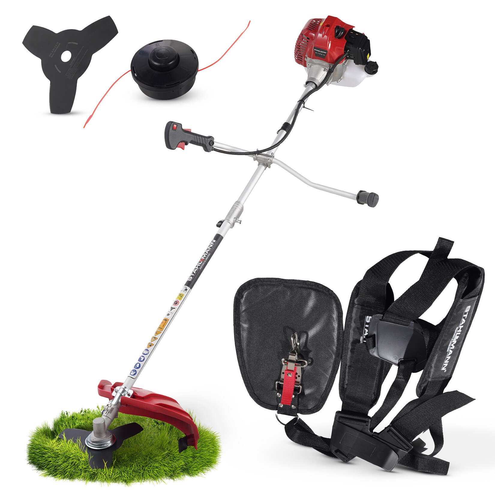 Freischneider Benzin MS520 – Motorsense Benzin mit kraftvollem 2PS Motor, 42cm Schnittbreite, 1,3 Liter 2-Takt – Rasenkantenschneider und Rasentrimmer mit Tragegurt