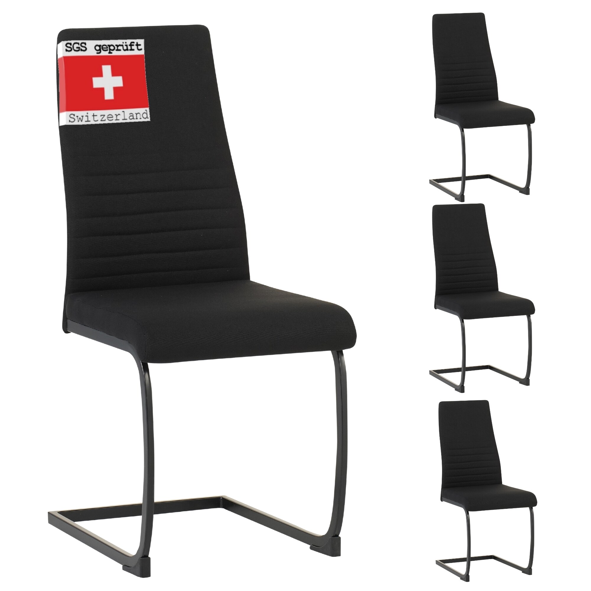 ALBATROS Freischwinger Stuhl TURANO 4er Set, Schwarz - Esszimmerstuhl Schwingstuhl mit Modernem Design, Stoff-Bezug, Dicke Polsterung - K&uuml;chenstuhl, Polster-Stuhl Esszimmer, Esstisch Stuhl 