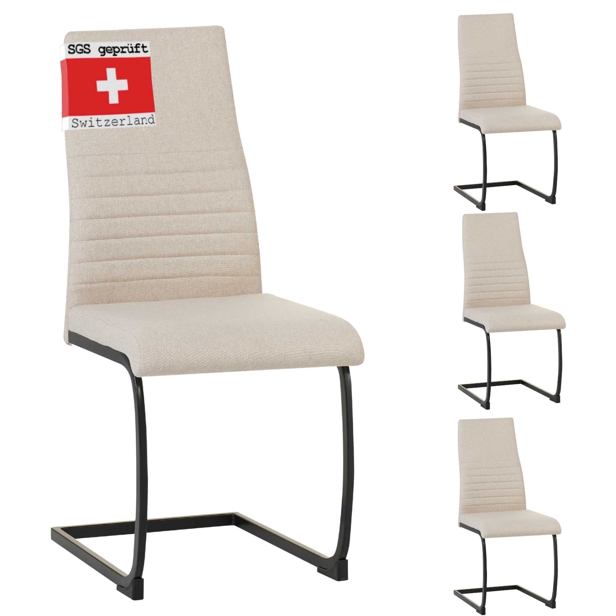 ALBATROS Freischwinger Stuhl TURANO 4er Set, Beige - Esszimmerstuhl Schwingstuhl mit Modernem Design, Stoff-Bezug, Dicke Polsterung - K&uuml;chenstuhl, Polster-Stuhl Esszimmer, Esstisch Stuhl 