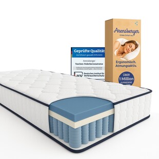 Arensberger LENA Federkernmatratze mit Memoryschaum | 120x200cn Höhe 21cm | Härtegrad H3 | HR Taschenfederkern Matratze | Rollmatratze | ergonomisch 