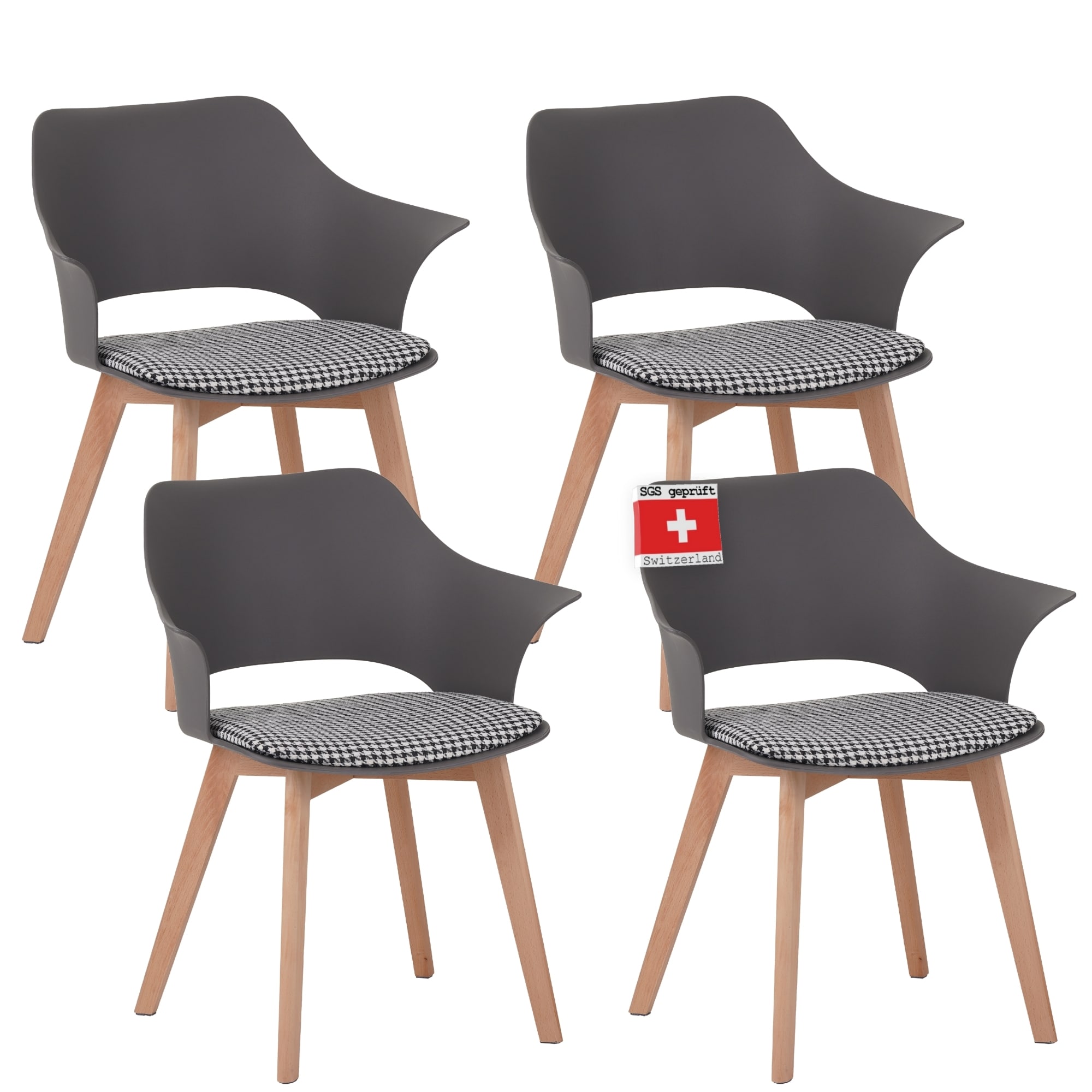 ALBATROS Esszimmerst&uuml;hle 4er Set AALBORG, Grau - Beine aus Buche Massiv-Holz, Skandinavisches Retro-Design, bequemer Schalenstuhl - Eleganter K&uuml;chenstuhl, Stuhl Esszimmer f&uuml;r Esstisch 