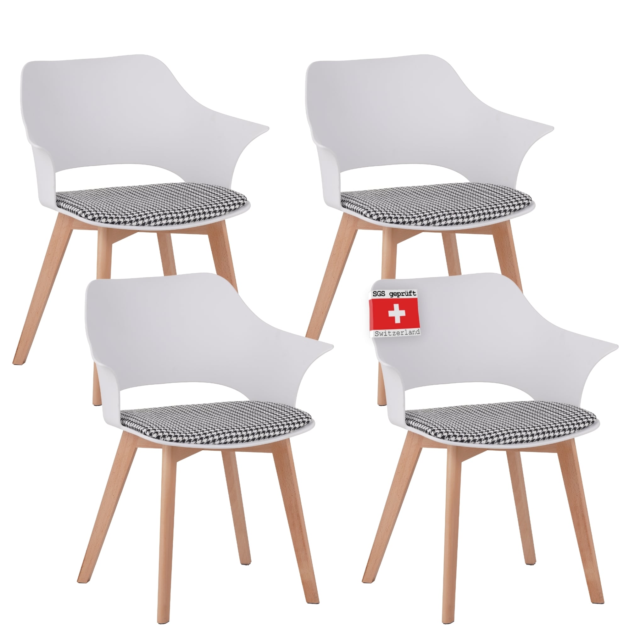 ALBATROS Esszimmerst&uuml;hle 4er Set AALBORG, Wei&szlig; - Beine aus Buche Massiv-Holz, Skandinavisches Retro-Design, bequemer Schalenstuhl - Eleganter K&uuml;chenstuhl, Stuhl Esszimmer f&uuml;r Esstisch 