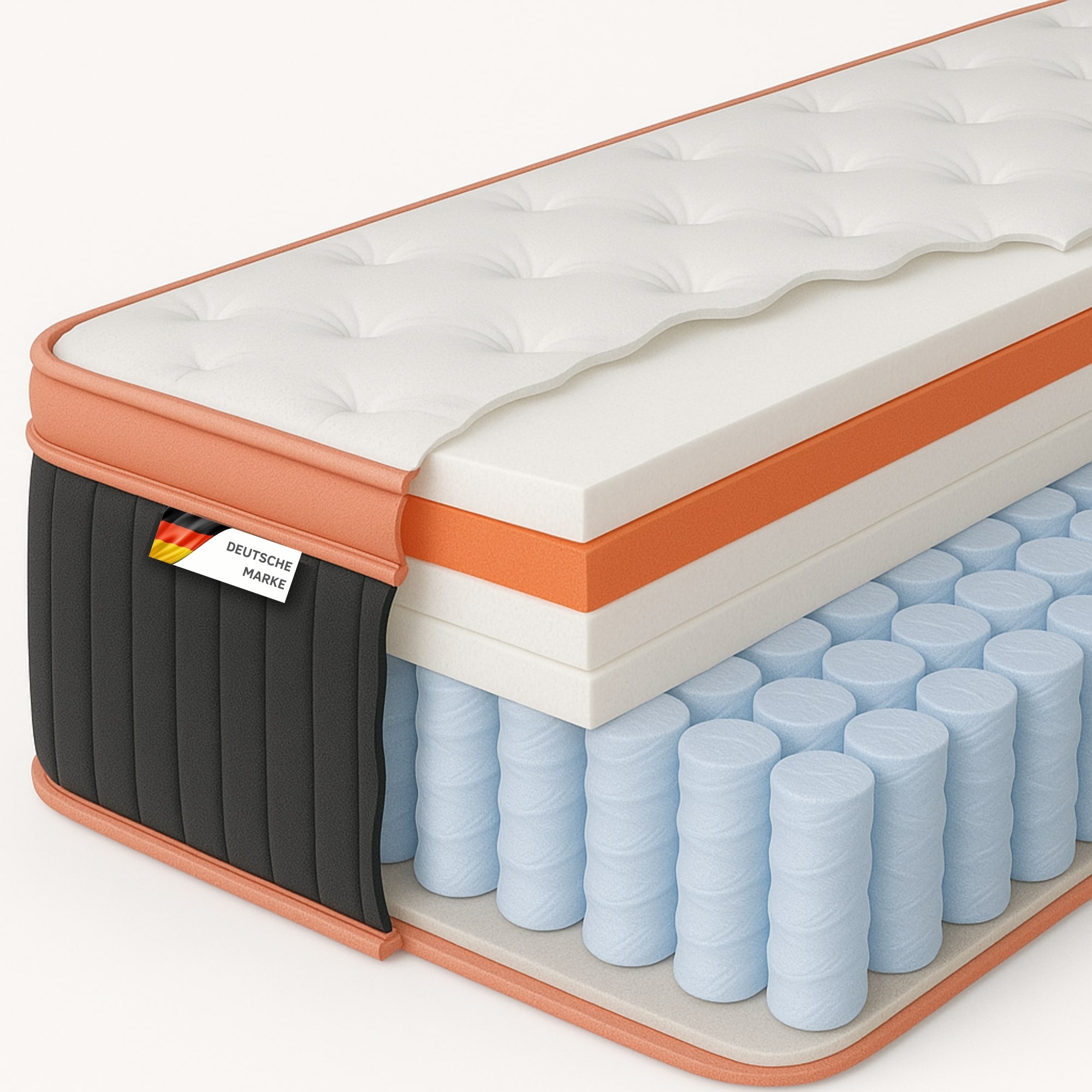 Arensberger Kupfermatratze mit Federkern & Kupferschaum + integrierter Topper | 180x200 cm H&ouml;he 25cm | H&auml;rtegrad H3/ H4 | Taschenfederkern Matratze | Rollmatratze | ergonomisch 
