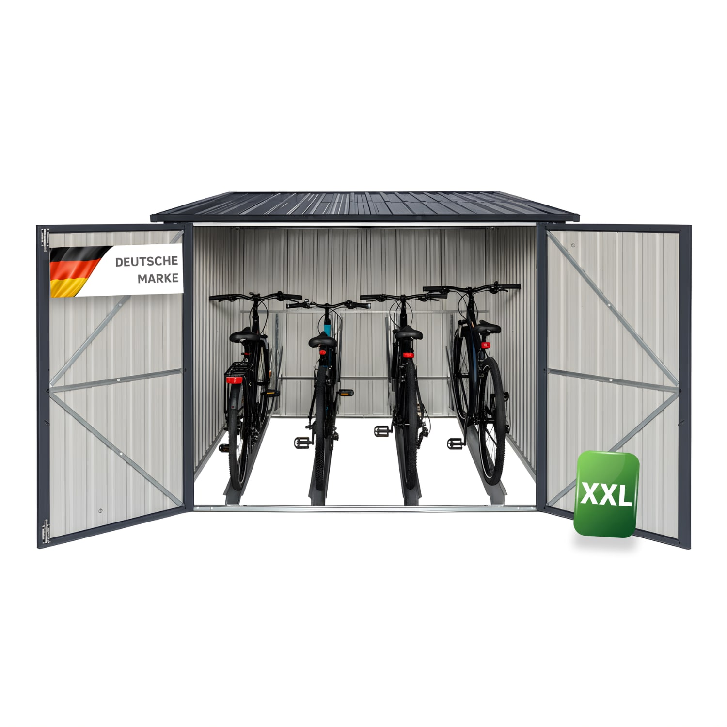 Albatros Premium Fahrradgarage &ndash; verzinktes Metall in Anthrazit (RAL 7016) | 203x229x162cm| f&uuml;r bis zu 4 Fahrr&auml;der | wetterfest 