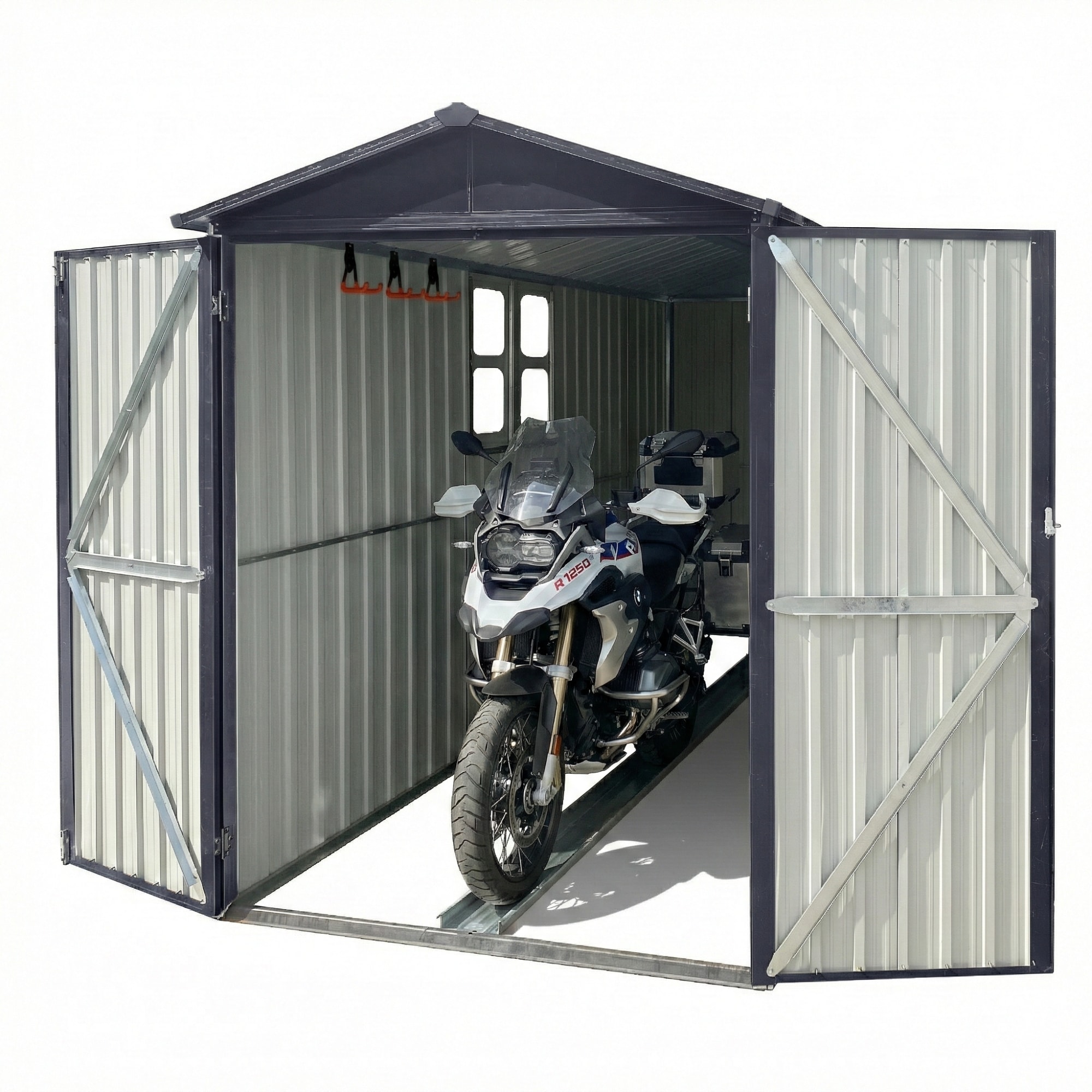 Albatros Premium Motorradgarage &ndash; verzinktes Metall in Anthrazit (RAL 7016) | 169x296x191cm | Motorrad Unterstellplatz | wetterfest 