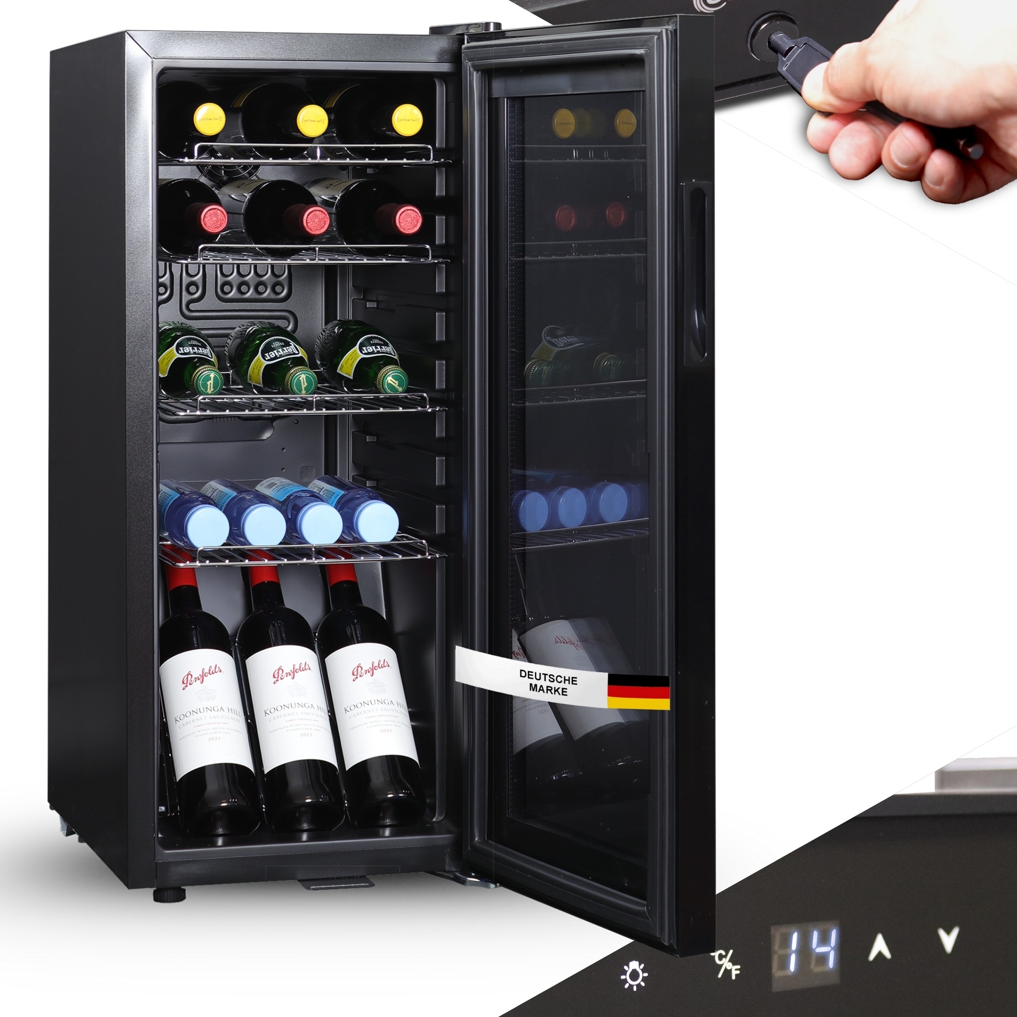 Sommertal K&uuml;hlschrank GK 60&ndash; Leiser Getr&auml;nkek&uuml;hlschrank mit LED, Touchscreen & Schloss kleiner Flaschenk&uuml;hlschrank schwarz 60L 