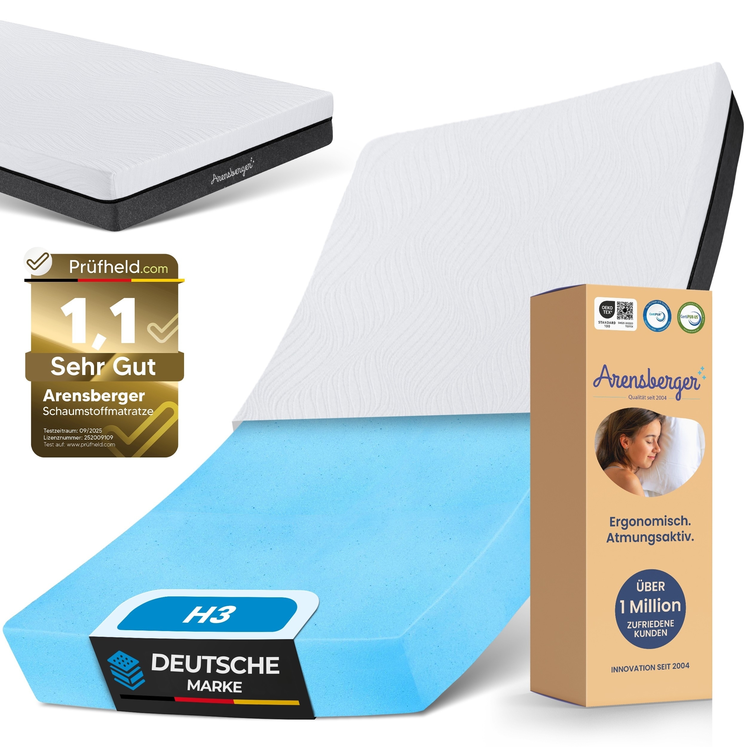 ARENSBERGER SARA  Gelschaum Matratze 180x200 cm &ndash; 16 cm NANOCELL&reg; Gel-Schaum &ndash; H3 H&auml;rtegrad &ndash; Atmungsaktiv &ndash; Abnehmbarer Bezug 240g/m&sup2; &ndash; Waschbar bis 60&deg;C &ndash; Rollmatratze Komfortmatratze 