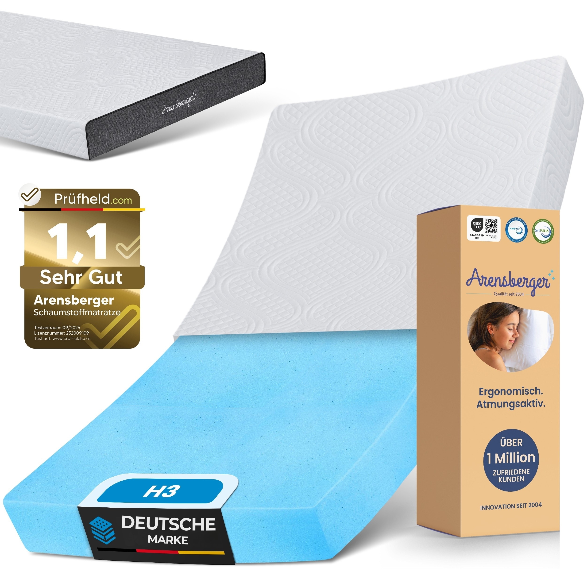 ARENSBERGER ANNA Gelschaum Matratze 120x200 cm &ndash; 13 cm NANOCELL&reg; Gel-Schaum &ndash; H3 H&auml;rtegrad &ndash; Atmungsaktiv &ndash; Abnehmbarer Bezug 240g/m&sup2; &ndash; Waschbar bis 60&deg;C &ndash; Rollmatratze Komfortmatratze 