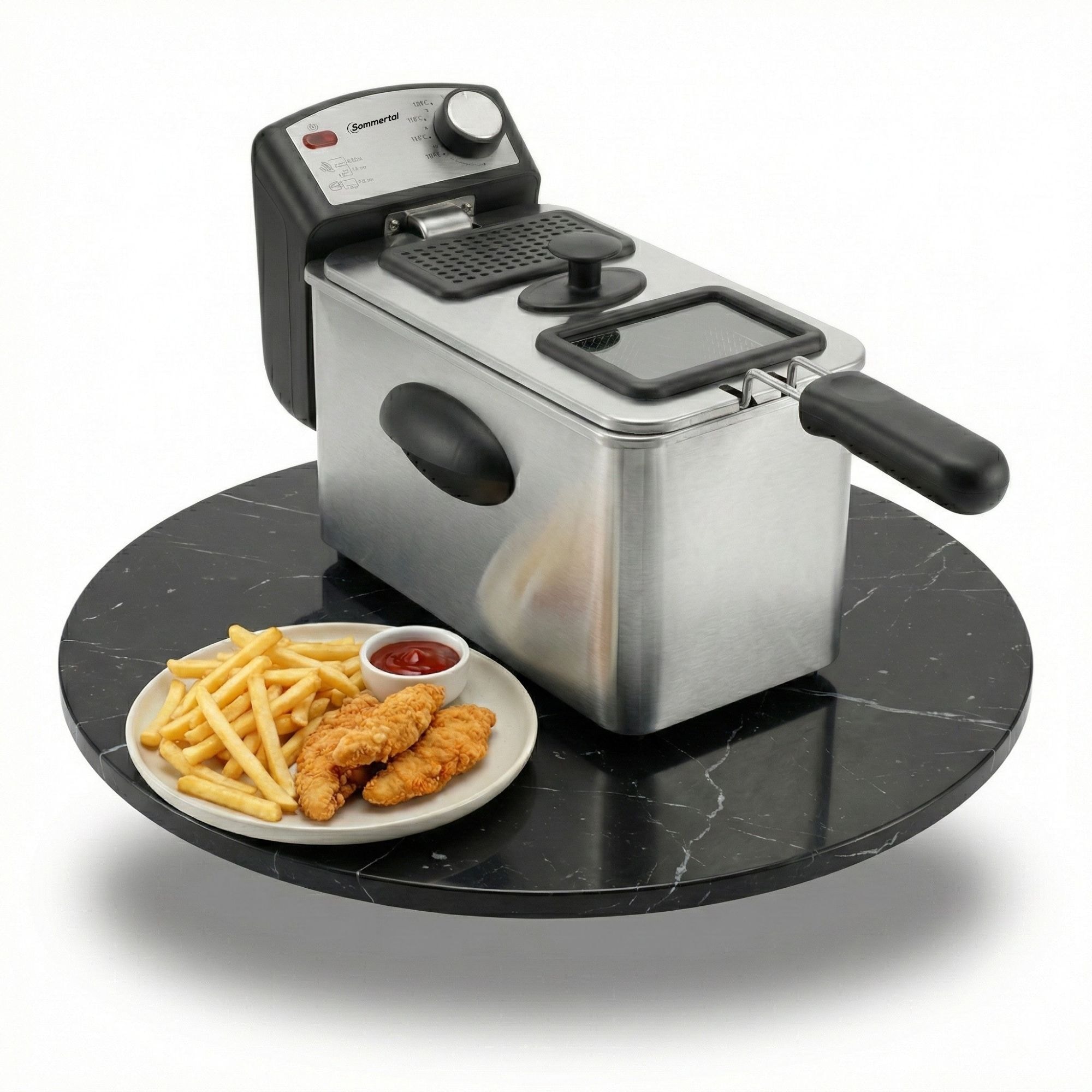 Sommertal Fritteuse 3L 2000W Edelstahl &ndash; &Ouml;l Fritteuse 130&ndash;200&deg;C mit Sichtfenster 