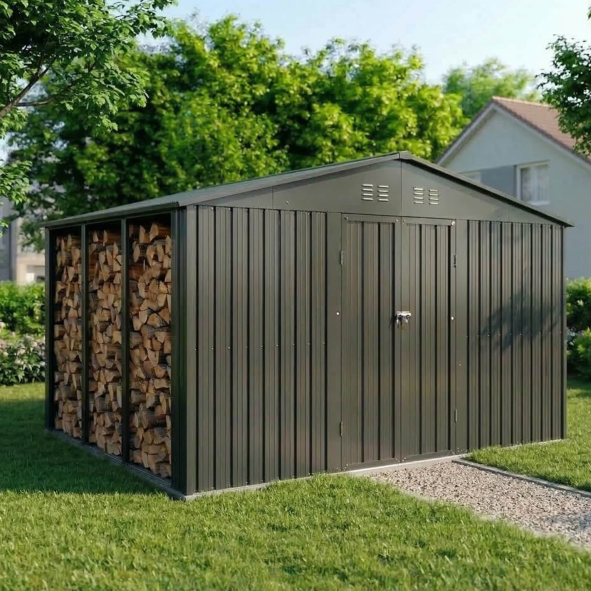 Albatros Ger&auml;tehaus 4XL | Anthrazit RAL 7016 | 386,6x325,5x204cm | abschlie&szlig;bar inkl. Schloss & Werkzeughaken | Gartenhaus aus verzinktem wetterfestem 