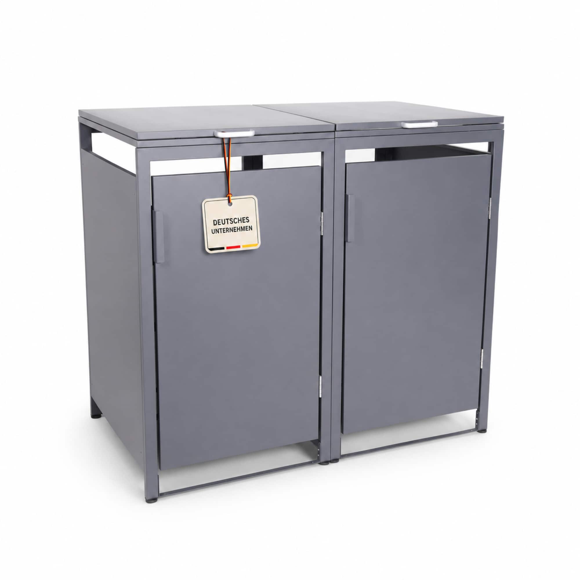 ALBATROS M&uuml;lltonnenbox 2er Hauswandversion, 120L bis 240L, f&uuml;r Zwei Tonnen, verzinktes Metall RAL7016 Anthrazit, offene R&uuml;ckseite, bessere Bel&uuml;ftung, wetterfest, ISO9227, verstellbare F&uuml;&szlig;e 