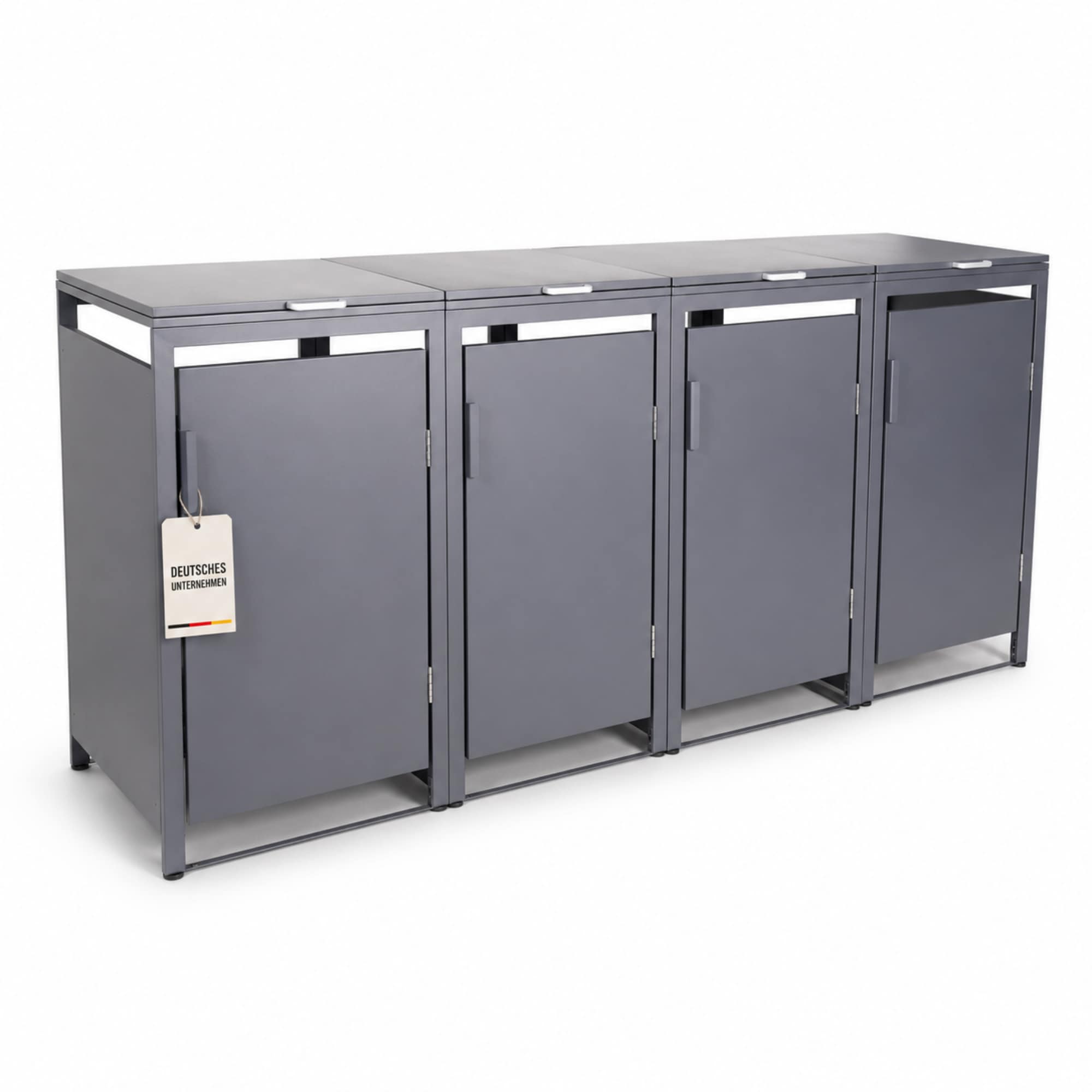 ALBATROS M&uuml;lltonnenbox 4er Hauswandversion, 120L bis 240L, f&uuml;r Vier Tonnen, verzinktes Metall RAL7016 Anthrazit, offene R&uuml;ckseite, bessere Bel&uuml;ftung, wetterfest, ISO9227, verstellbare F&uuml;&szlig;e 