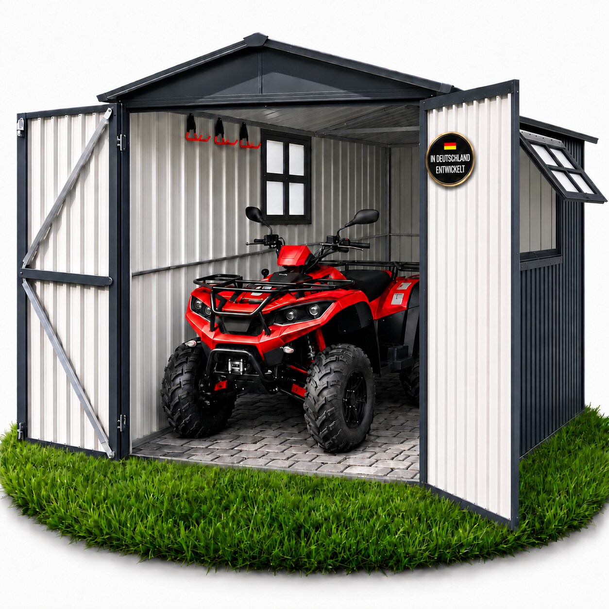Albatros Premium Quad-Garage – verzinktes Metall in Anthrazit (RAL 7016) 201,4 × 328,6 × 190,9 cm Quad-Unterstellplatz wetterfest