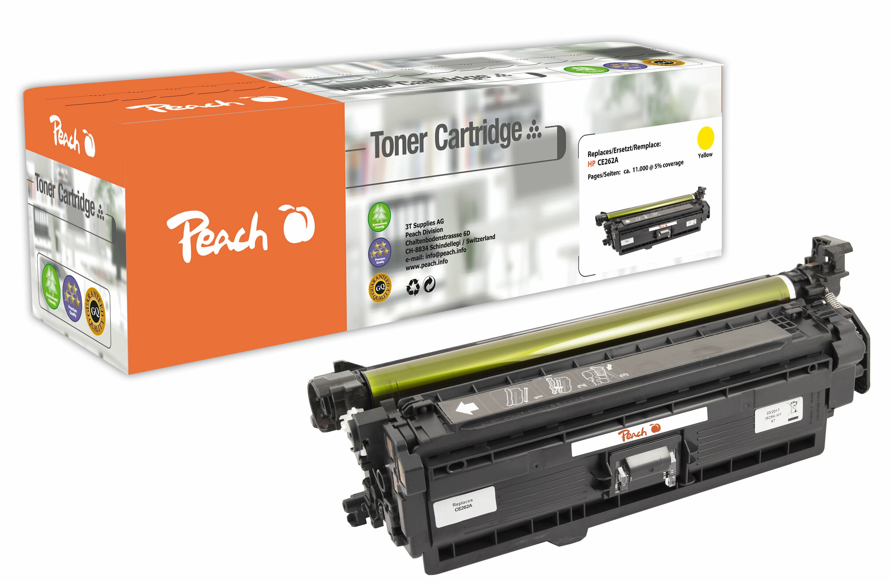 Peach HP 648 AY Toner ye ersetzt HP No. 648A Y, CE262A f&uuml;r z.B. HP Color LaserJet CP 4500, HP Color LaserJet CP 4520 dn (wiederaufbereitet) - Bild 1