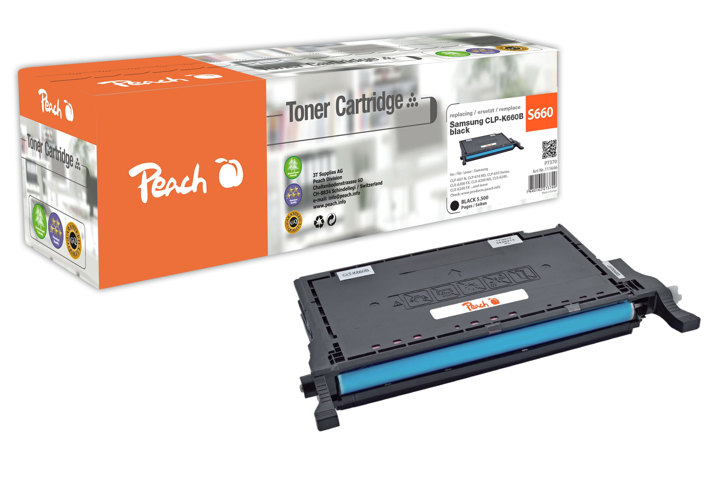 Peach S660  Toner XL bk ersetzt Samsung CLP-K660B/ELS, ST906A f&uuml;r z.B. Samsung CLP -607 N, Samsung CLP -610 ND, Samsung CLP -610 (wiederaufbereitet) - Bild 1
