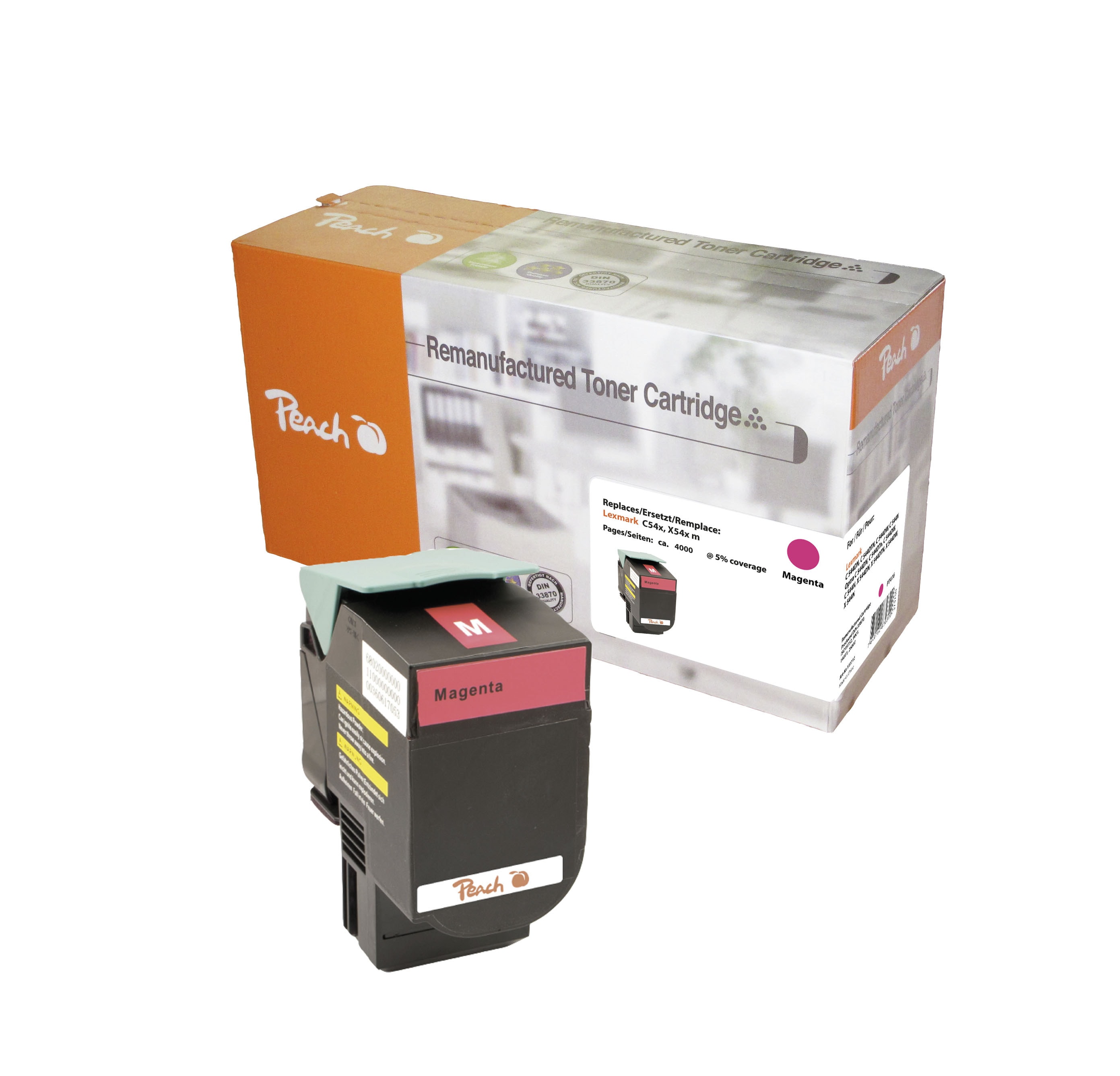 Peach L54  Toner XL ma ersetzt Lexmark C544X2MG f&uuml;r z.B. Lexmark C 544 DN, Lexmark C 544 DTN, Lexmark C 544 DW, Lexmark C 544 N, Lexmark X 544 DN (wiederaufbereitet) - Bild 1