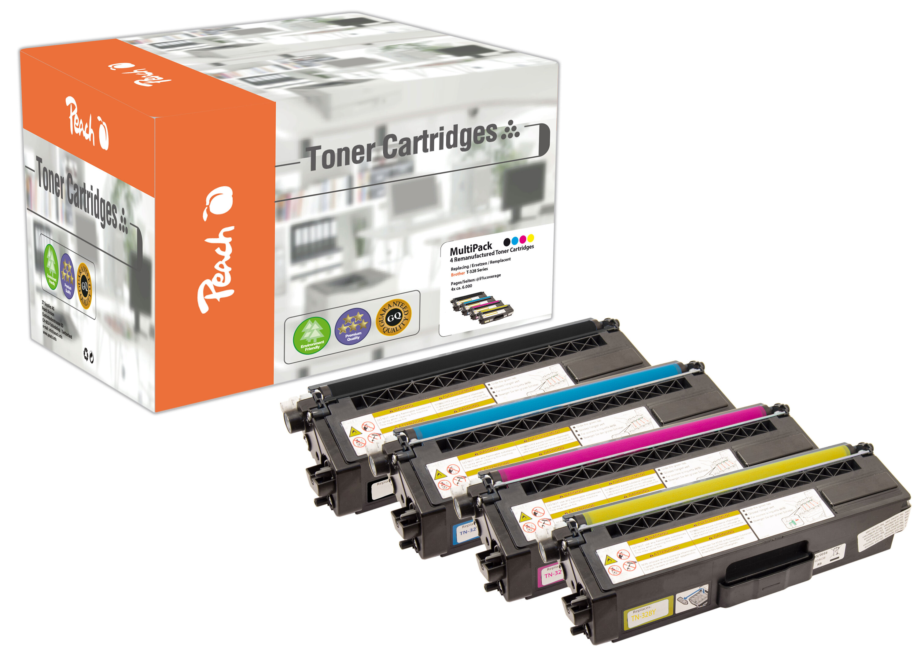 Peach B328  4 Toner XL (bk, c/m/y) ersetzt Brother TN-328 f&uuml;r z.B. Brother DCP -9270 CDN, Brother HL -4500, Brother HL -4570 CDW (wiederaufbereitet) - Bild 1