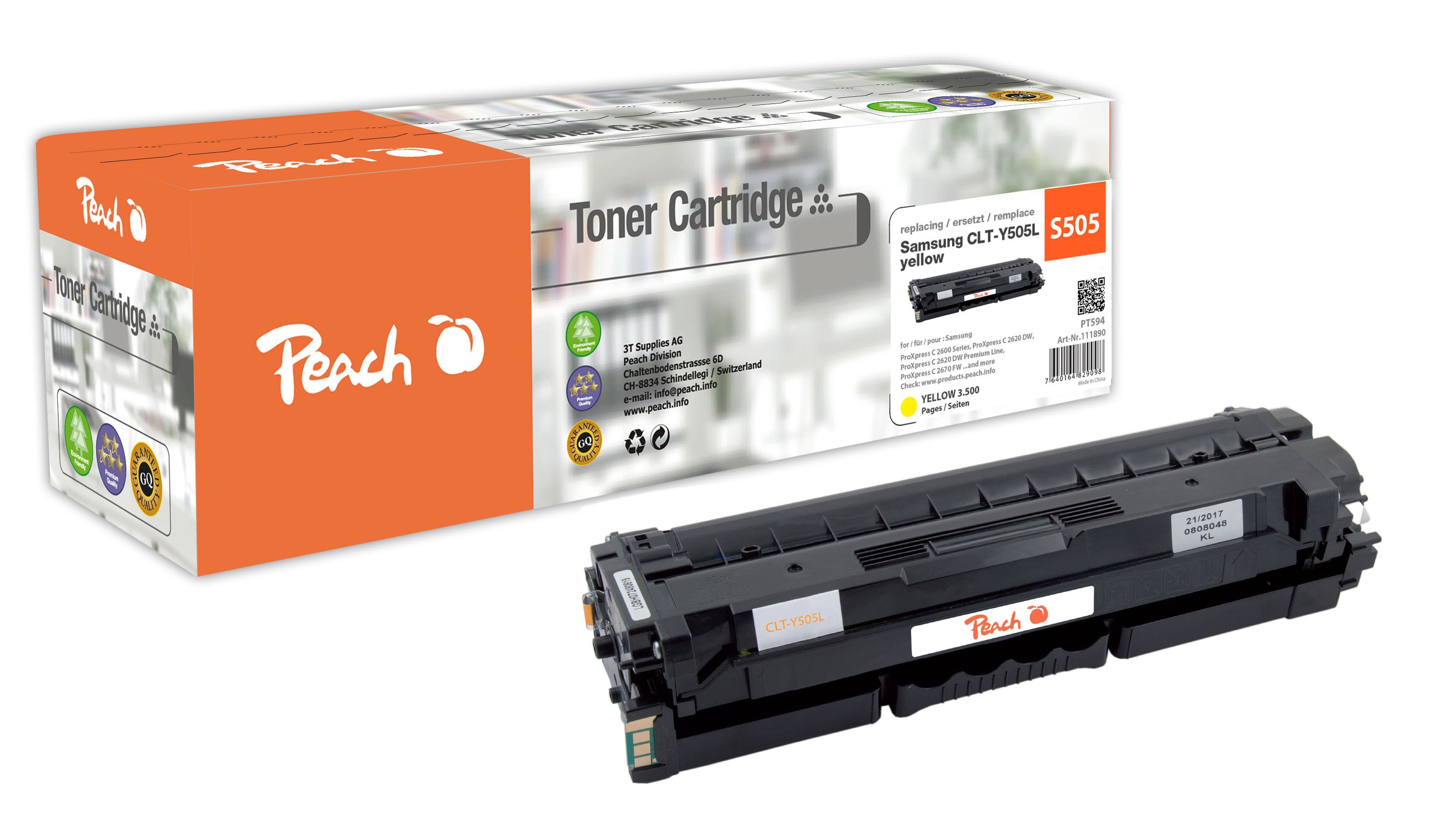 Peach S505  Toner ye ersetzt Samsung CLT-Y505L, SU512A f&uuml;r z.B. Samsung ProXpress C 2600, Samsung ProXpress C 2620 DW (wiederaufbereitet) - Bild 1
