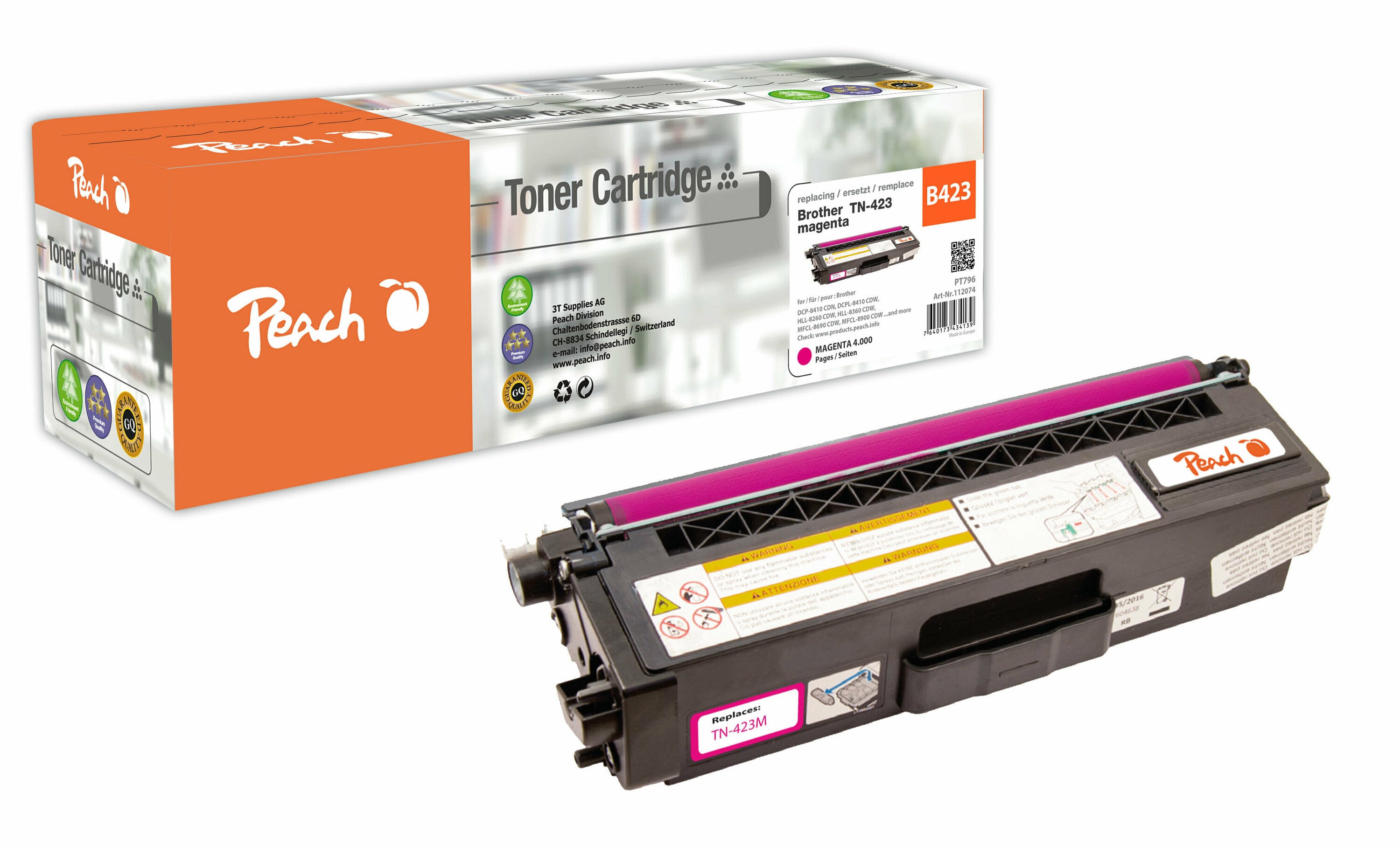 Peach B423 M Toner XL ma ersetzt Brother TN-423M f&uuml;r z.B. Brother MFCL 8690 CDW, Brother MFCL 8900 CDW, Brother DCPL 8410 CDW (wiederaufbereitet) - Bild 1