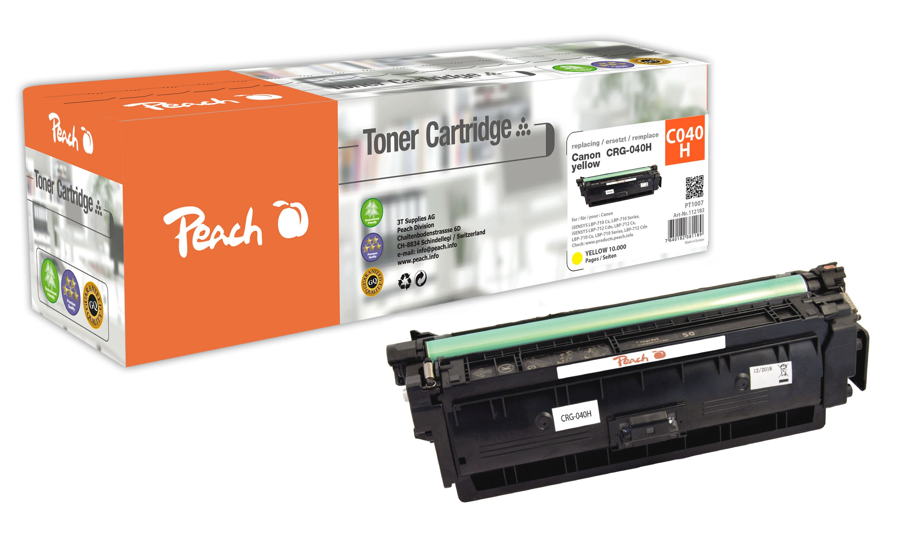 Peach HP 040 Hy Toner XL ye ersetzt Canon CRG-040H y, 0455C001 f&uuml;r z.B. Canon ISensys LBP -710 Cx, Canon ISensys LBP -710, Canon LBP -710 Cx (wiederaufbereitet) - Bild 1