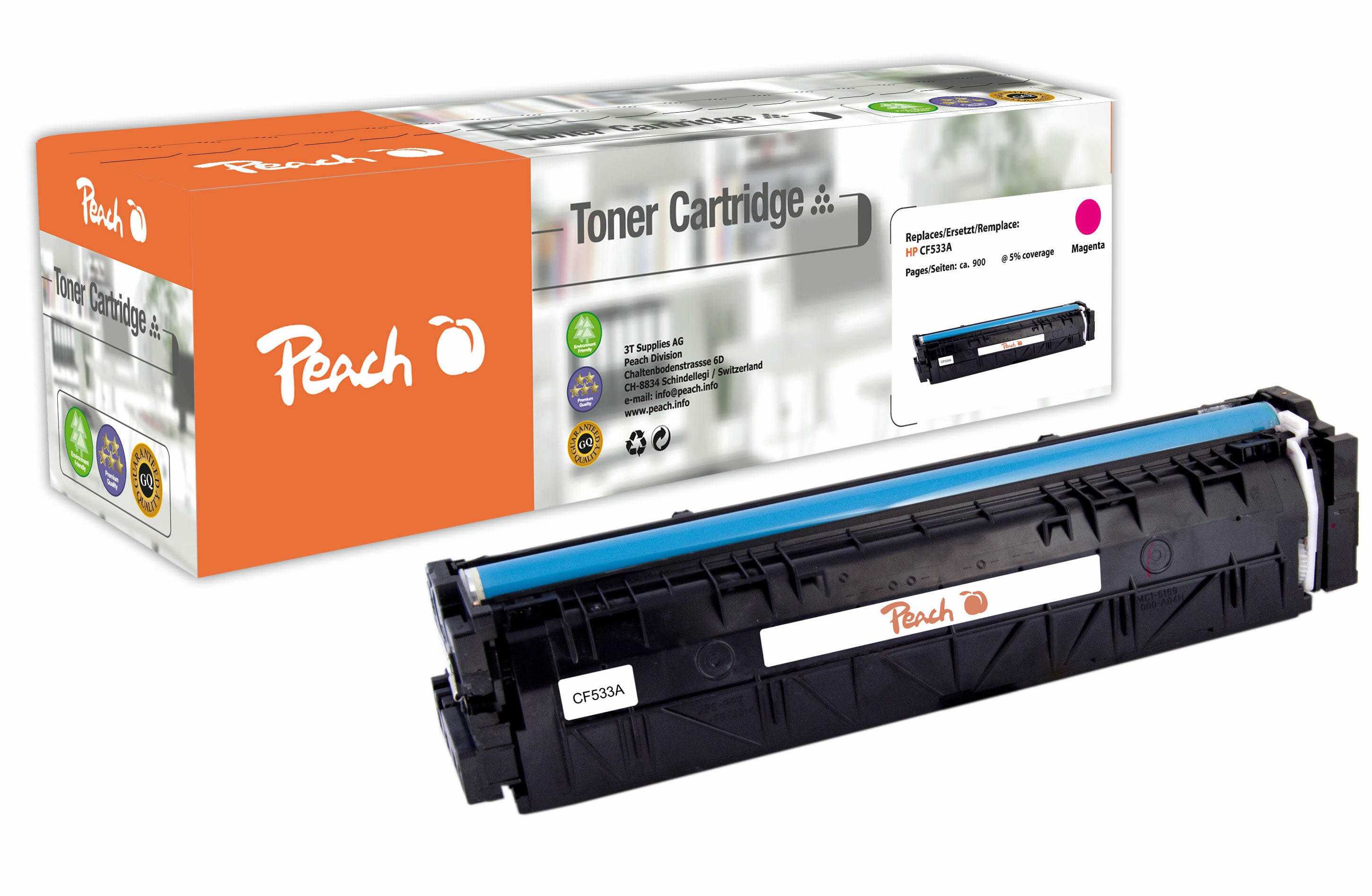 Peach HP 205 AM Toner ma ersetzt HP No. 205A M, CF533A f&uuml;r z.B. HP Color LaserJet Pro MFP M 180 fndw, HP Color LaserJet Pro MFP M 180 n (wiederaufbereitet) - Bild 1