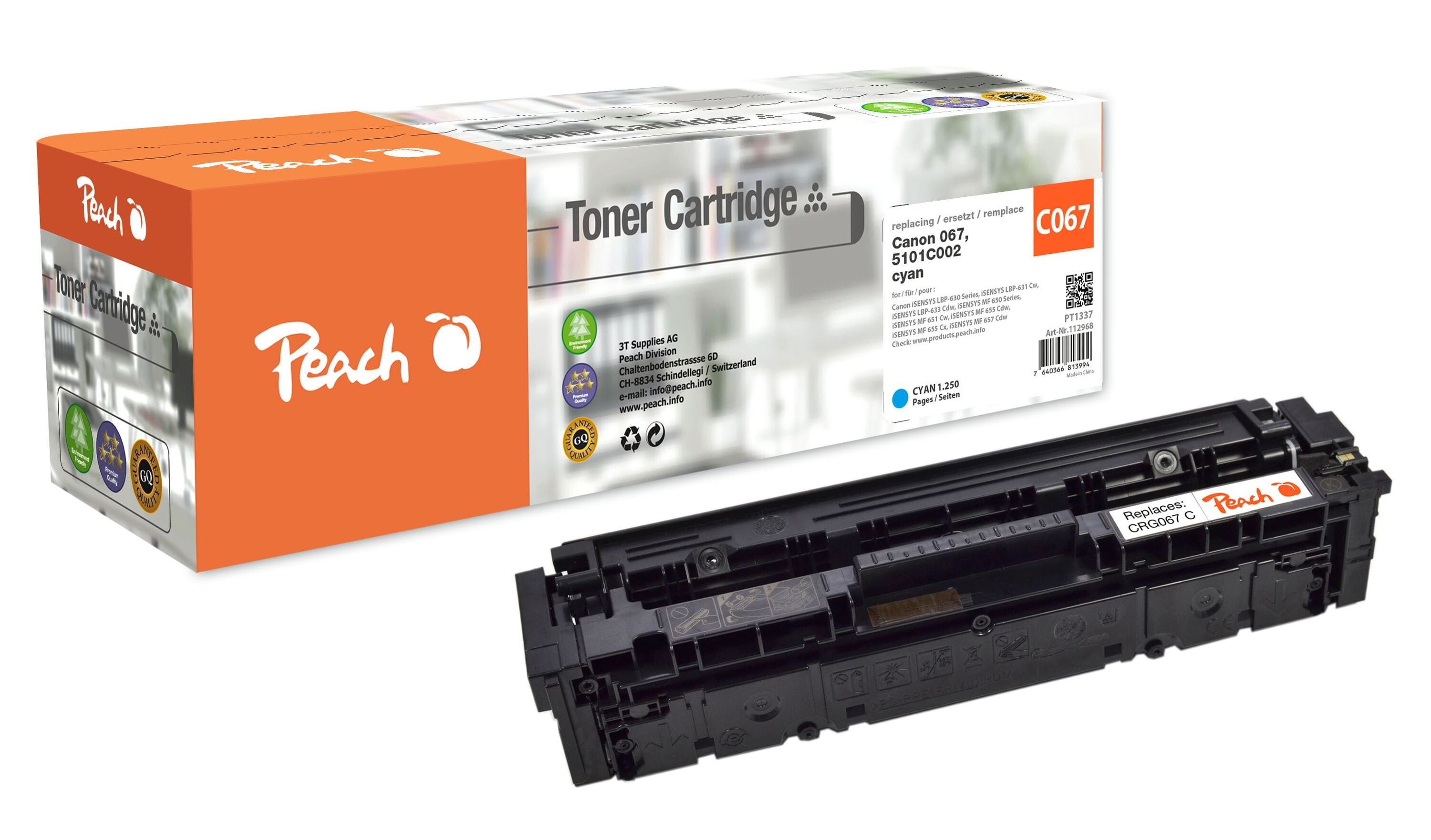 Peach HP 207-W2210/1/2/3-C067 Toner cy ersetzt Canon 067 c, 5101C002 f&uuml;r z.B. Canon iSENSYS MF 650, Canon iSENSYS MF 651 Cw (wiederaufbereitet) - Bild 1