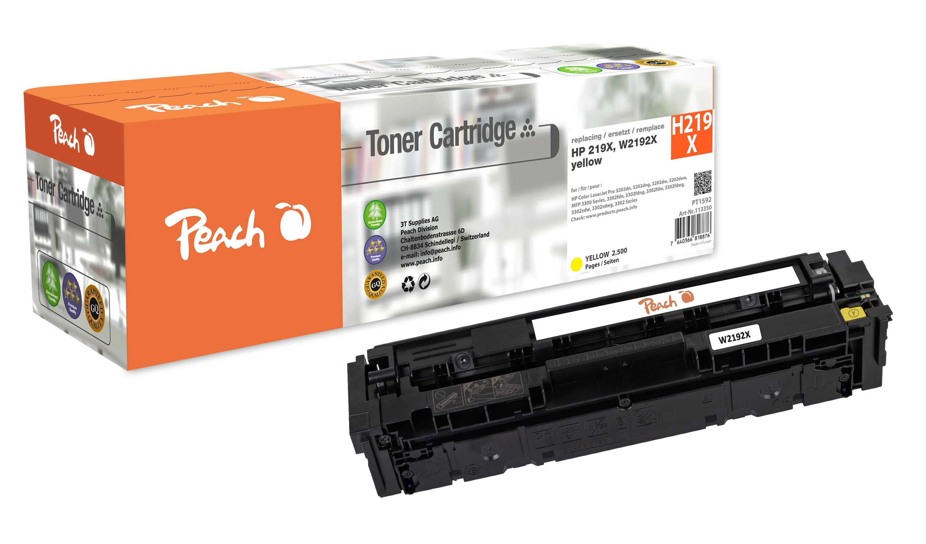 Peach HP 219 X Toner XL ma ersetzt HP No. 219X, W2193X f&uuml;r z.B. HP Color LaserJet Pro MFP 3302 fdw, HP Color LaserJet Pro MFP 3302 sdw (wiederaufbereitet) - Bild 1