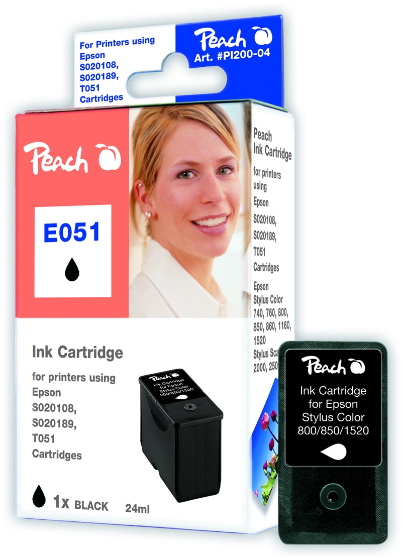 Peach E51 BK Druckerpatrone bk ersetzt Epson T051BK, S020189, C13T05114210 f&uuml;r z.B. Epson Machjet 600 C, Epson Machjet 930 C, Epson MJ 600 C - Bild 1