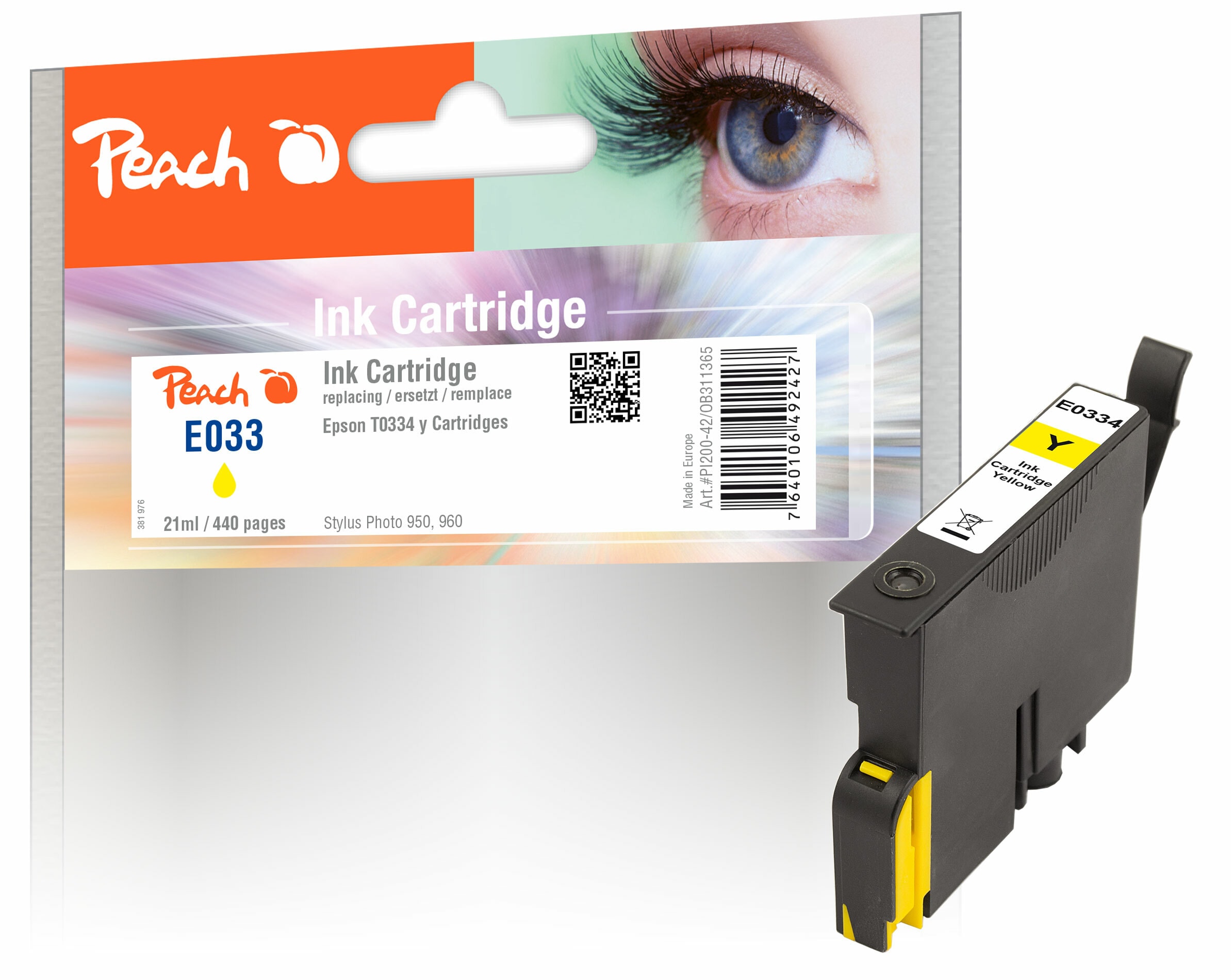 Peach E334 Y Druckerpatrone ye ersetzt Epson T0334Y, C13T03344010 f&uuml;r z.B. Epson Stylus Photo 950, Epson Stylus Photo 960 - Bild 1